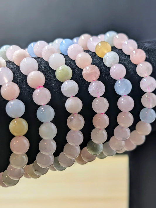 Morganite and Aqua Heliodor Bracelet - 6mm Beads - Gentle Pastel Tones