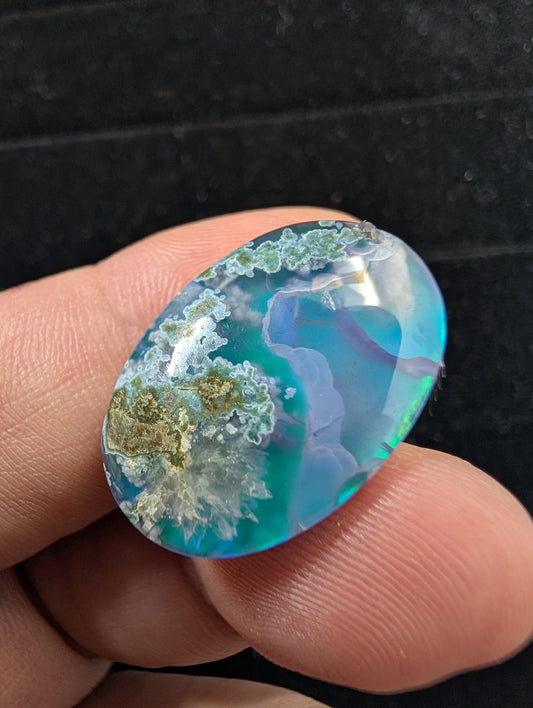 Caribbean Blue Moss Agate - Indonesia - Doublet Cabochon