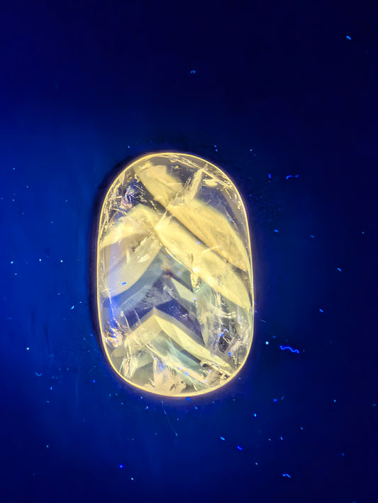 Amethyst & Powellite Inclusion - UV Reactive Yellow Cabochon.