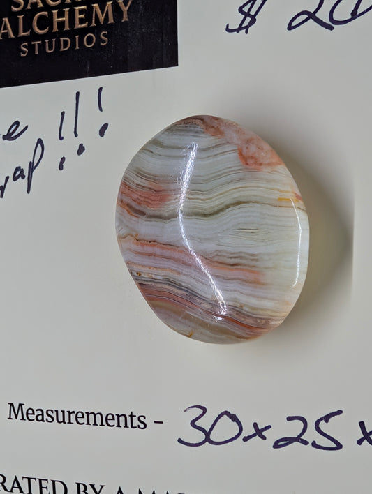 Green Banded Calcite Cabochon for Wire Wrapping - Back not Flat