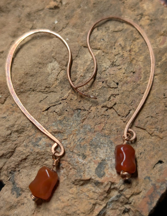 Carnelian and Copper Earrings – One of a Kind - Handmade