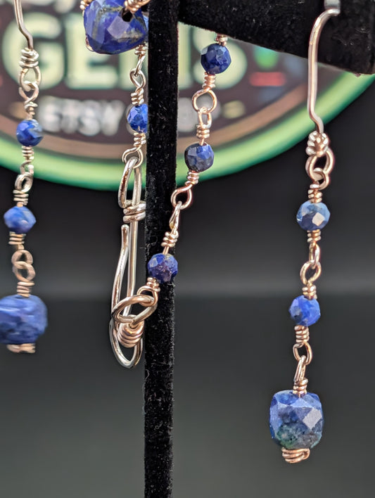 Lapis Lazuli and Fine Silver Earring & Bracelet Set – One of a Kind - Handmade