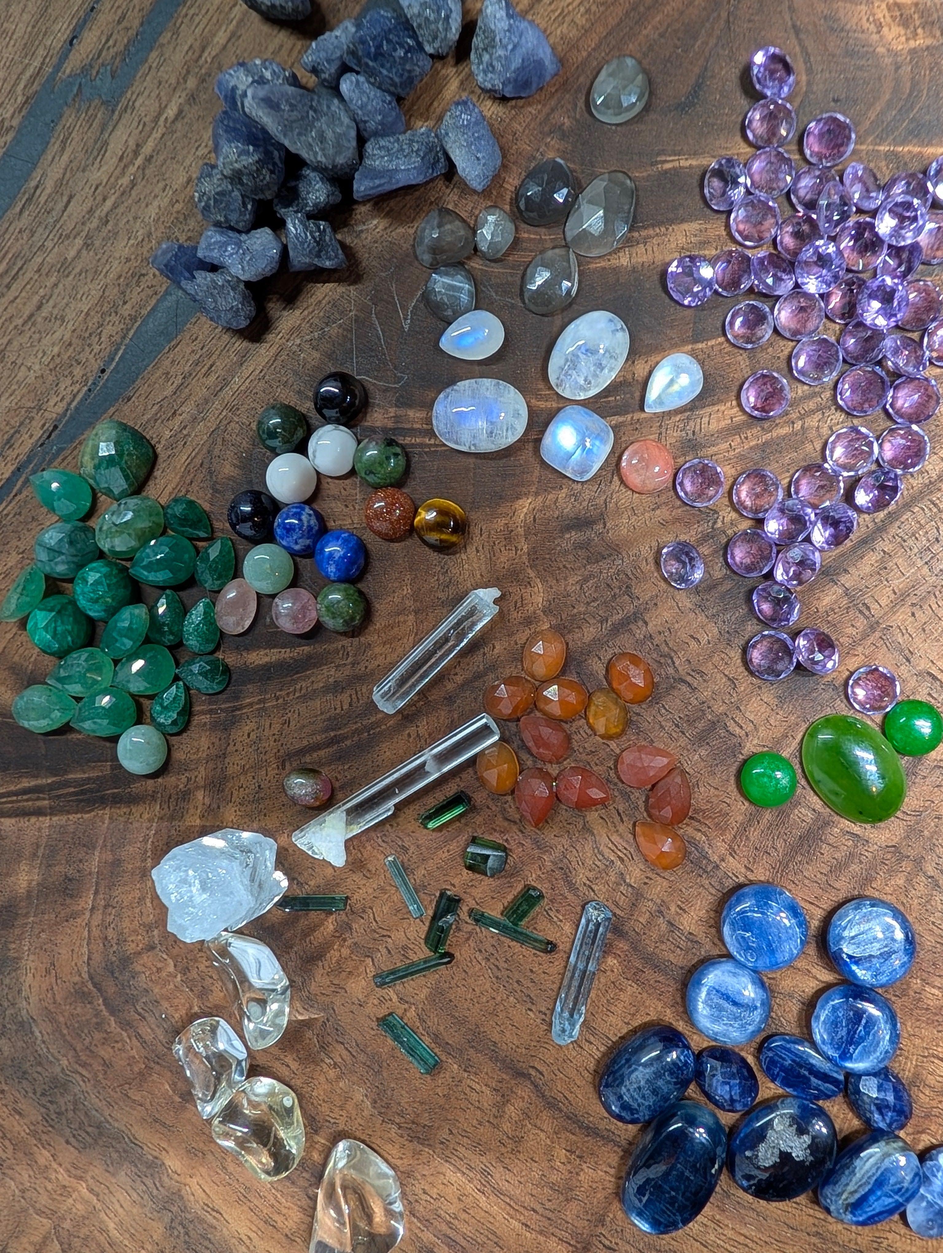 Accent Stones: curated mix of tumbled and raw gemstones in greens, blues, purples, oranges for wire-wrapping