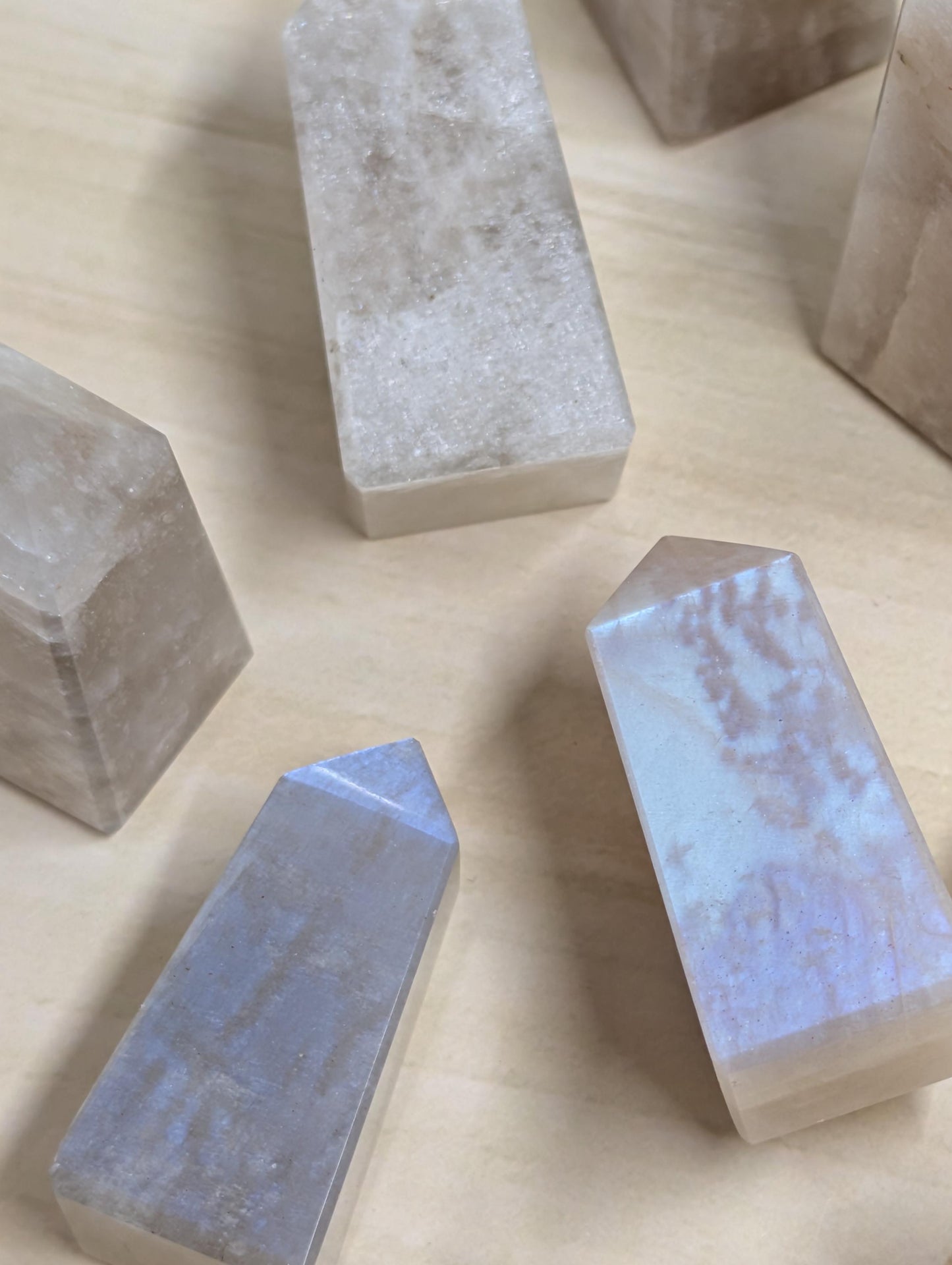 Fancy Moonstone Towers (White Labradorite) – Polished Crystal Points