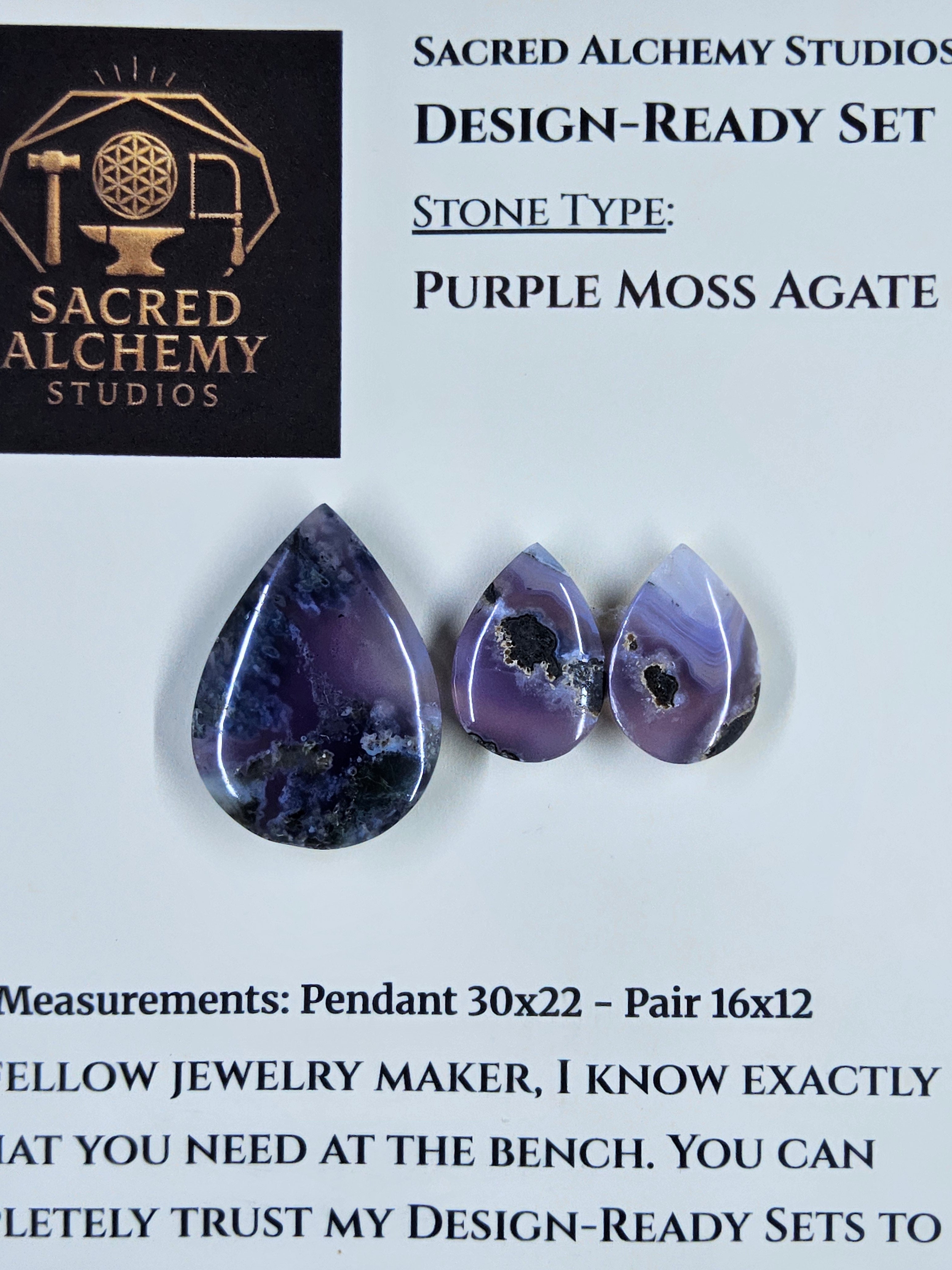 Tear Shape - Purple Moss Agate - Design-Ready Set by Sacred Alchemy Studios