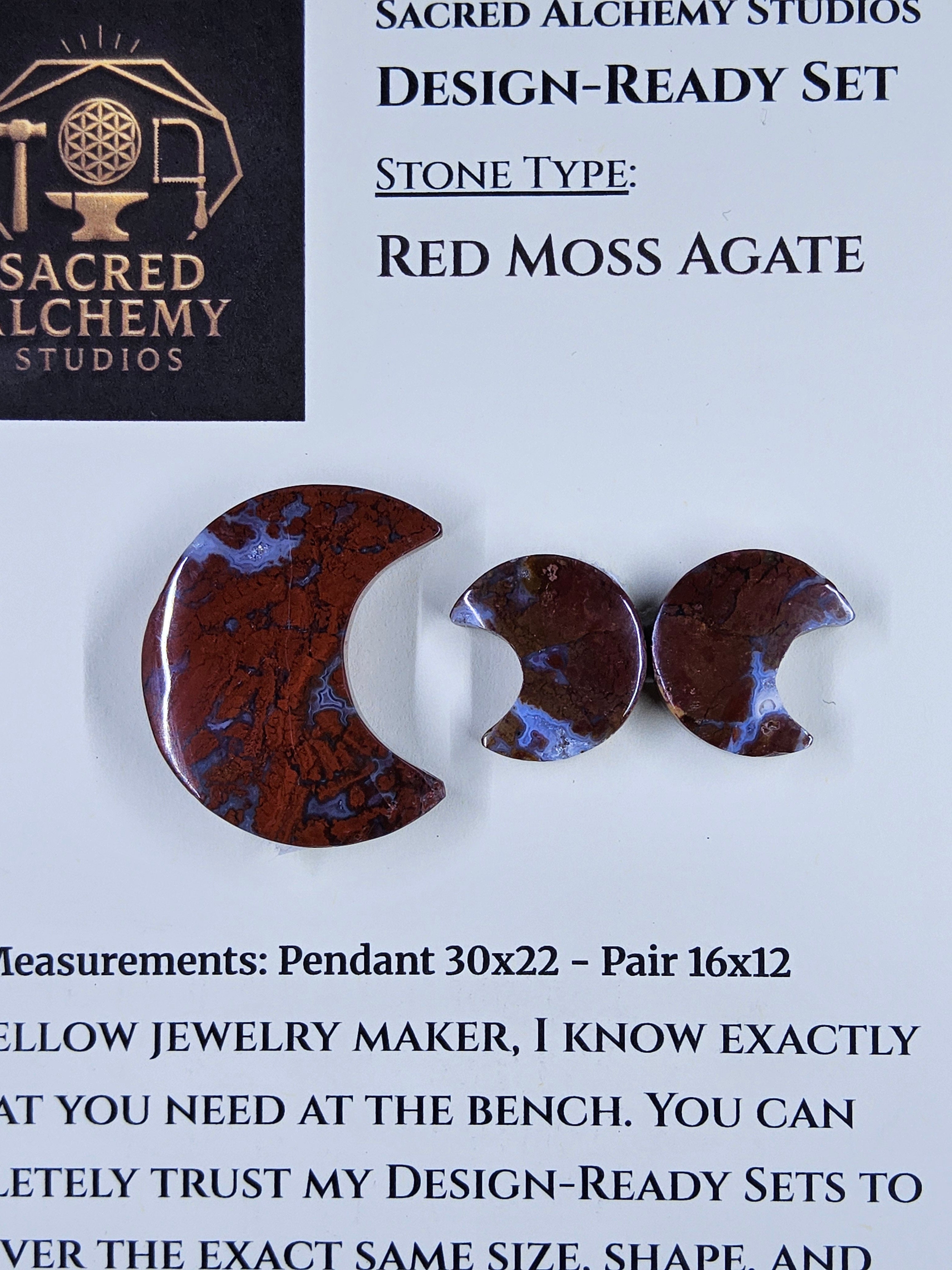 Crescent Moon - Red Moss Agate - Design-Ready Sets by Sacred Alchemy Studios