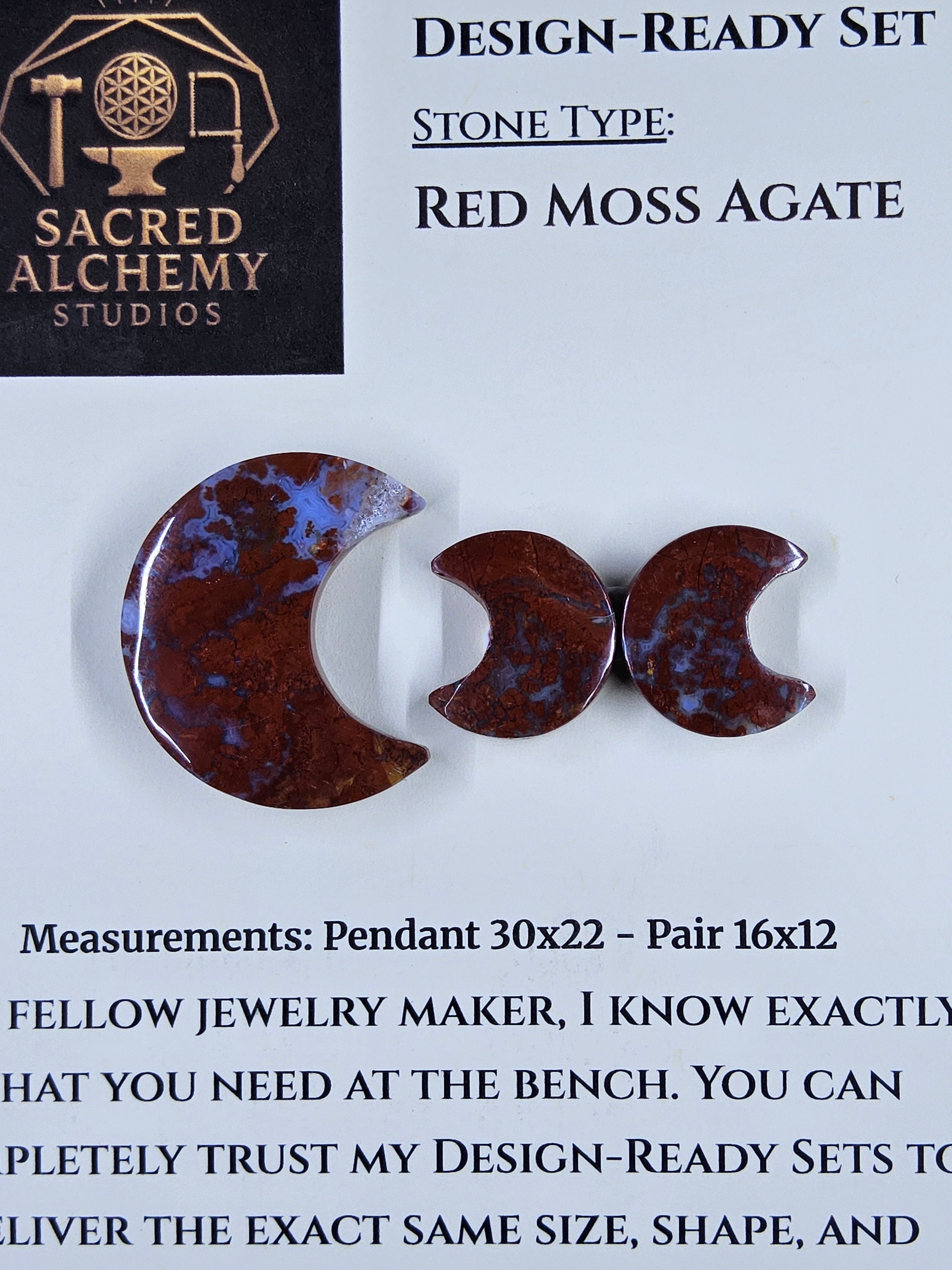 Crescent Moon - Red Moss Agate - Design-Ready Sets by Sacred Alchemy Studios
