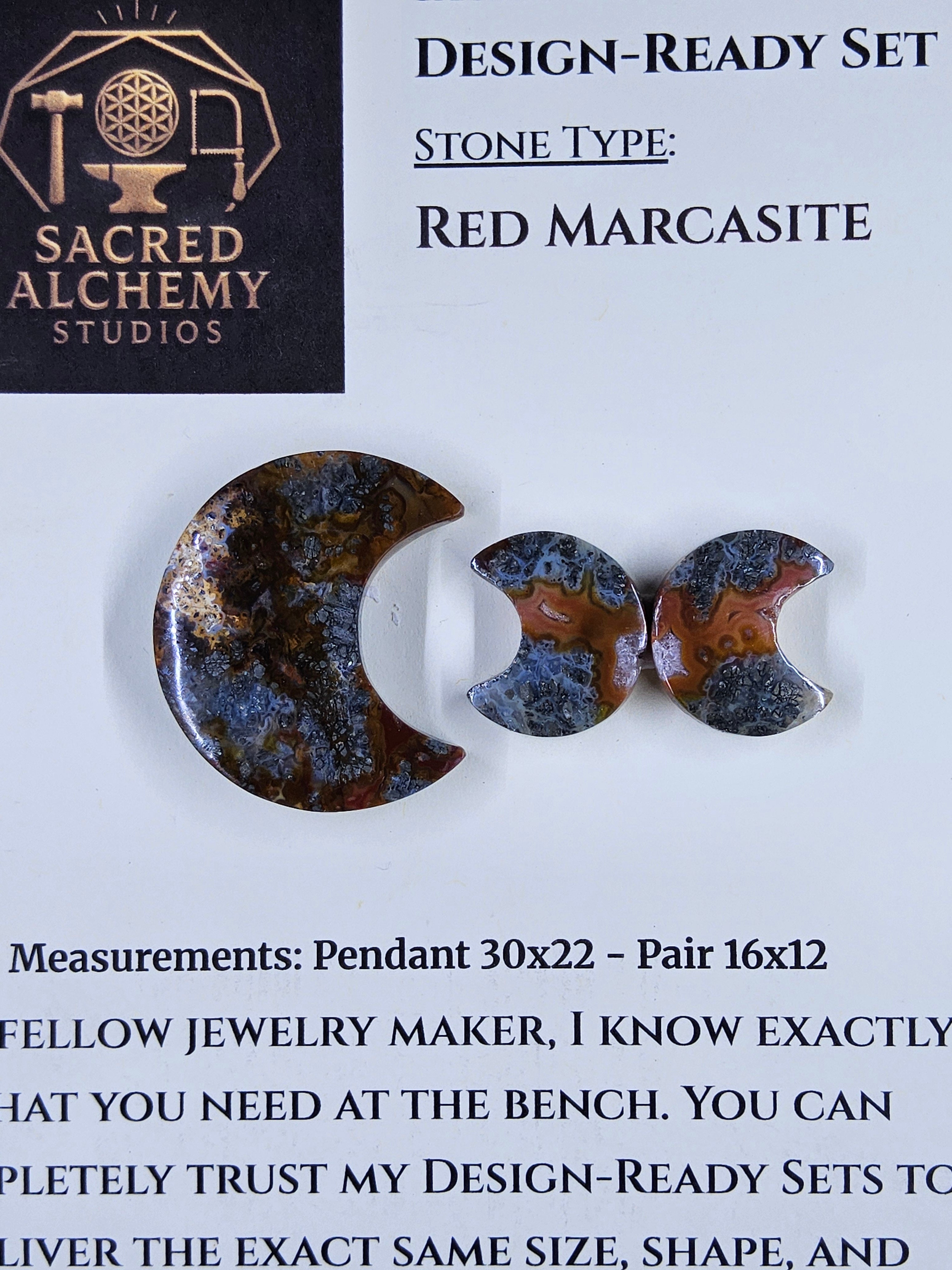 Crescent Moon - Red Marcasite - Design-Ready Sets by Sacred Alchemy Studios