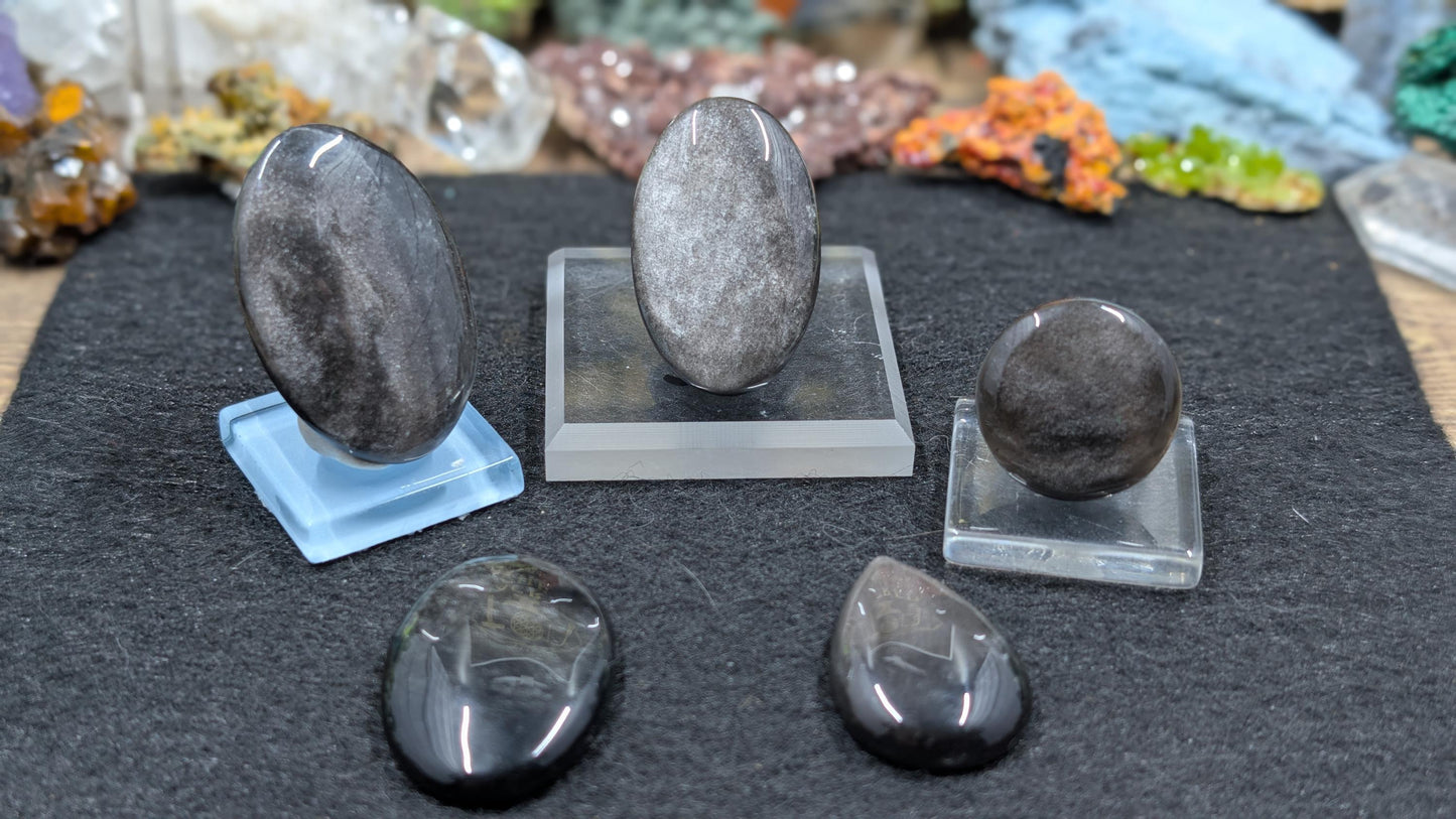 Obsidian - Silver Sheen  - Mined in Guadalajara - 1 Cabochon - Natural Metallic Luster