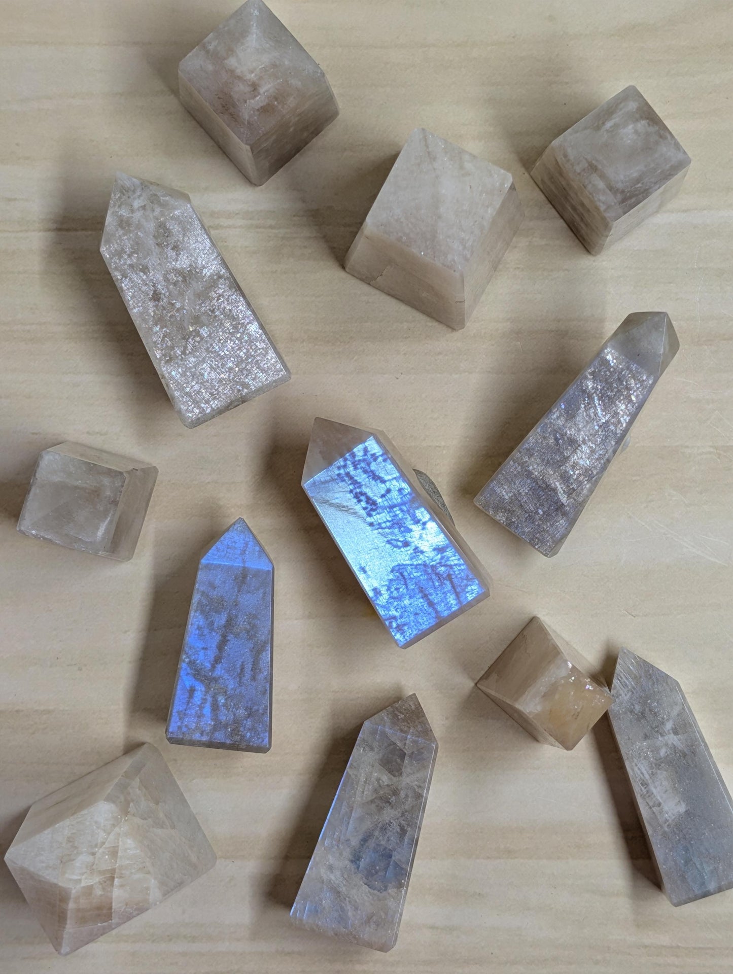 Fancy Moonstone Towers (White Labradorite) – Polished Crystal Points