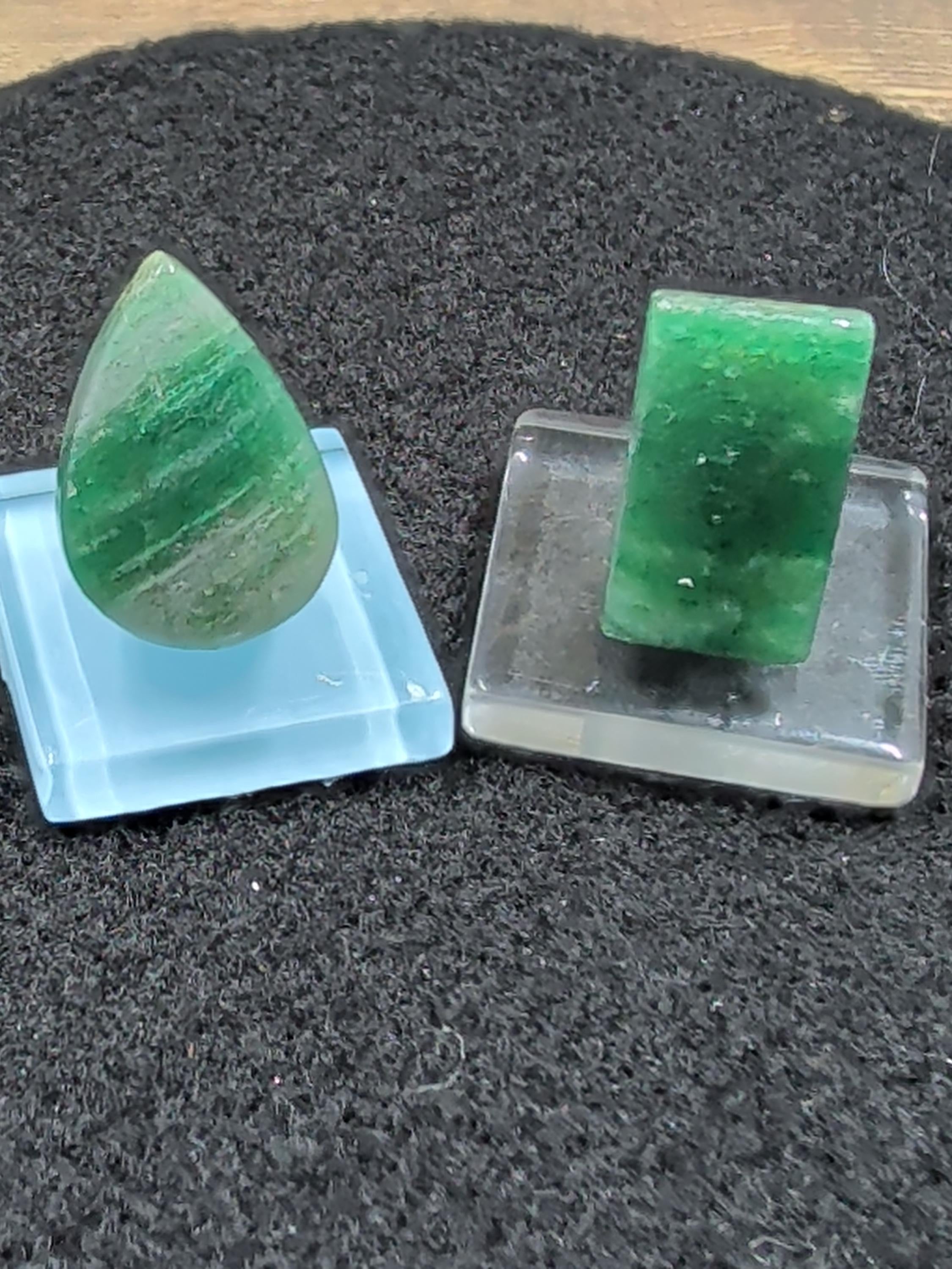 Green Aventurine - Karnataka, India - Cabochon Pair - Matched Deep Green with Natural Mica Sparkle by Sacred Alchemy Studios