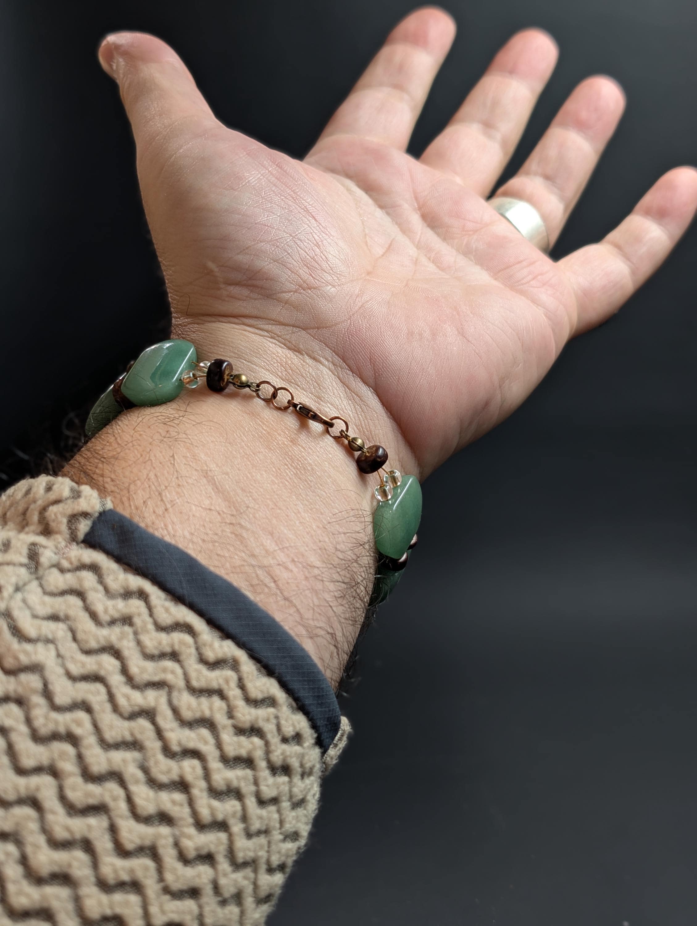 Green Aventurine – Antique Coconut Beads – Bracelet by Sacred Alchemy Studios