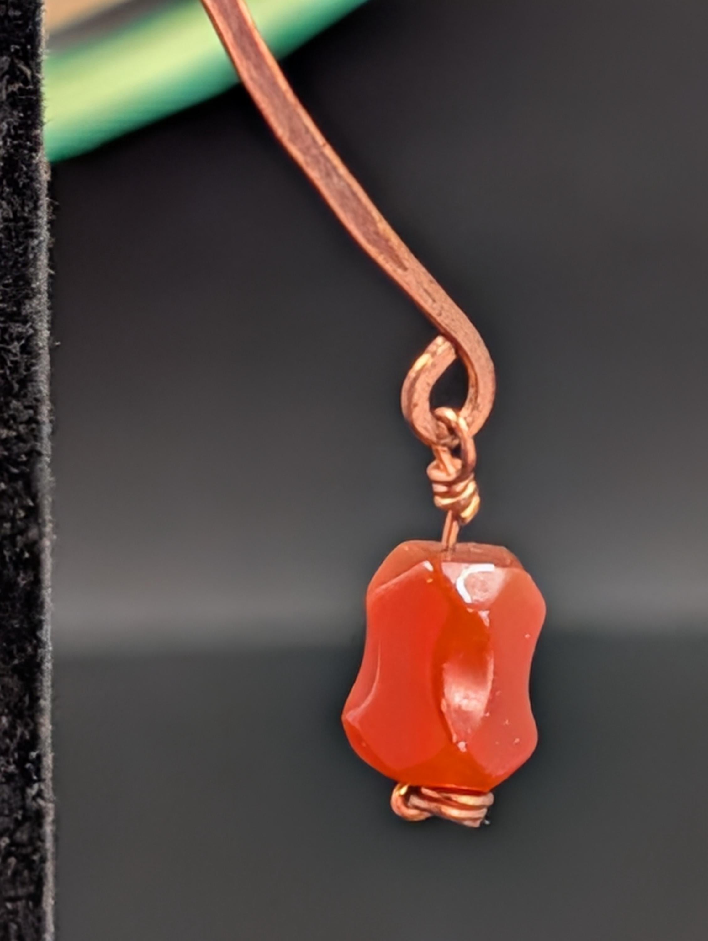 Carnelian And Copper Earrings One Of A Kind Handmade Jewelry Genuine Carnelian Stones Wrapped In Copper Wire by Sacred Alchemy Studios