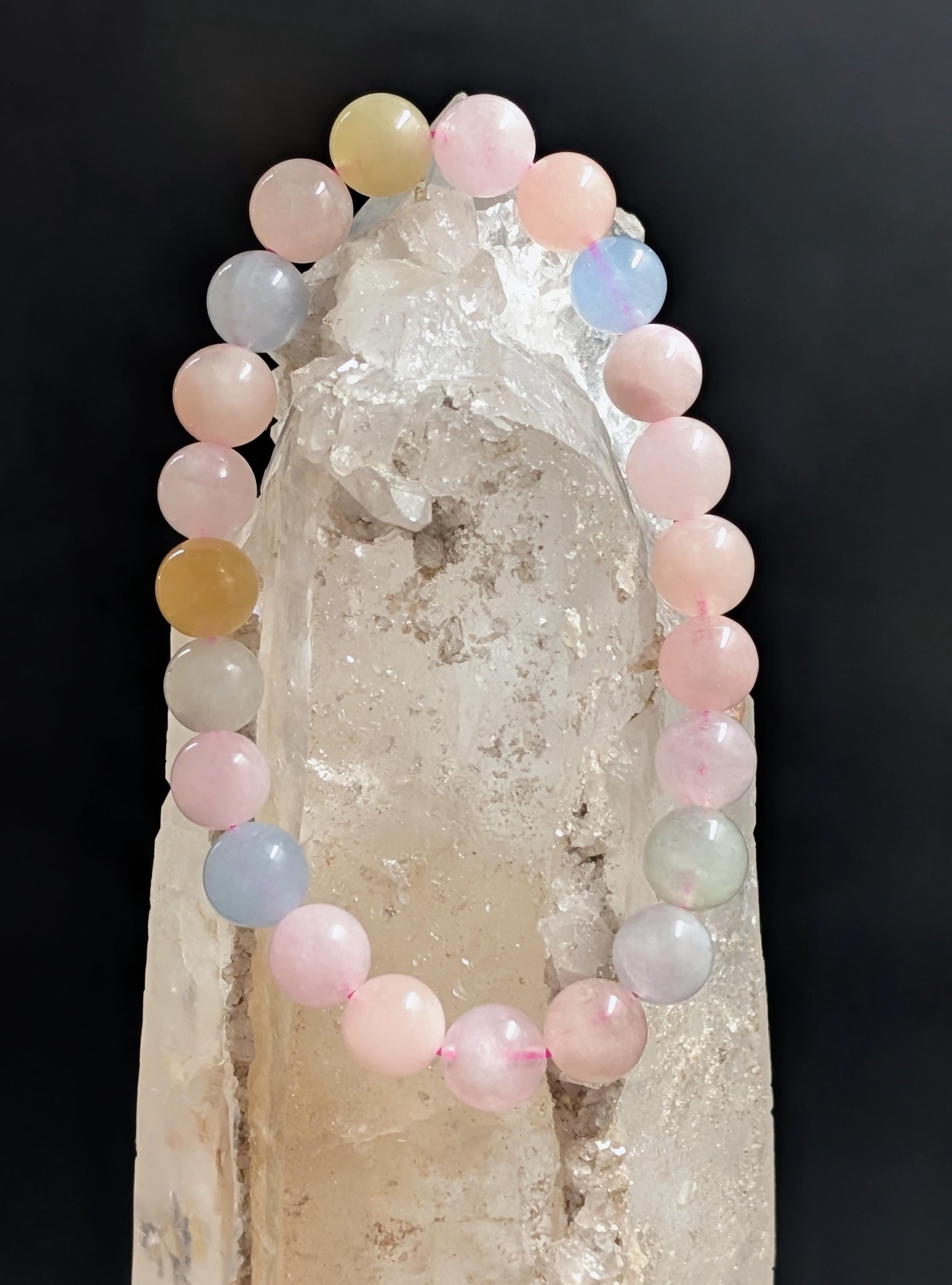 Morganite and Aqua Heliodor Bracelet - 6mm Beads - Gentle Pastel Tones by Sacred Alchemy Studios
