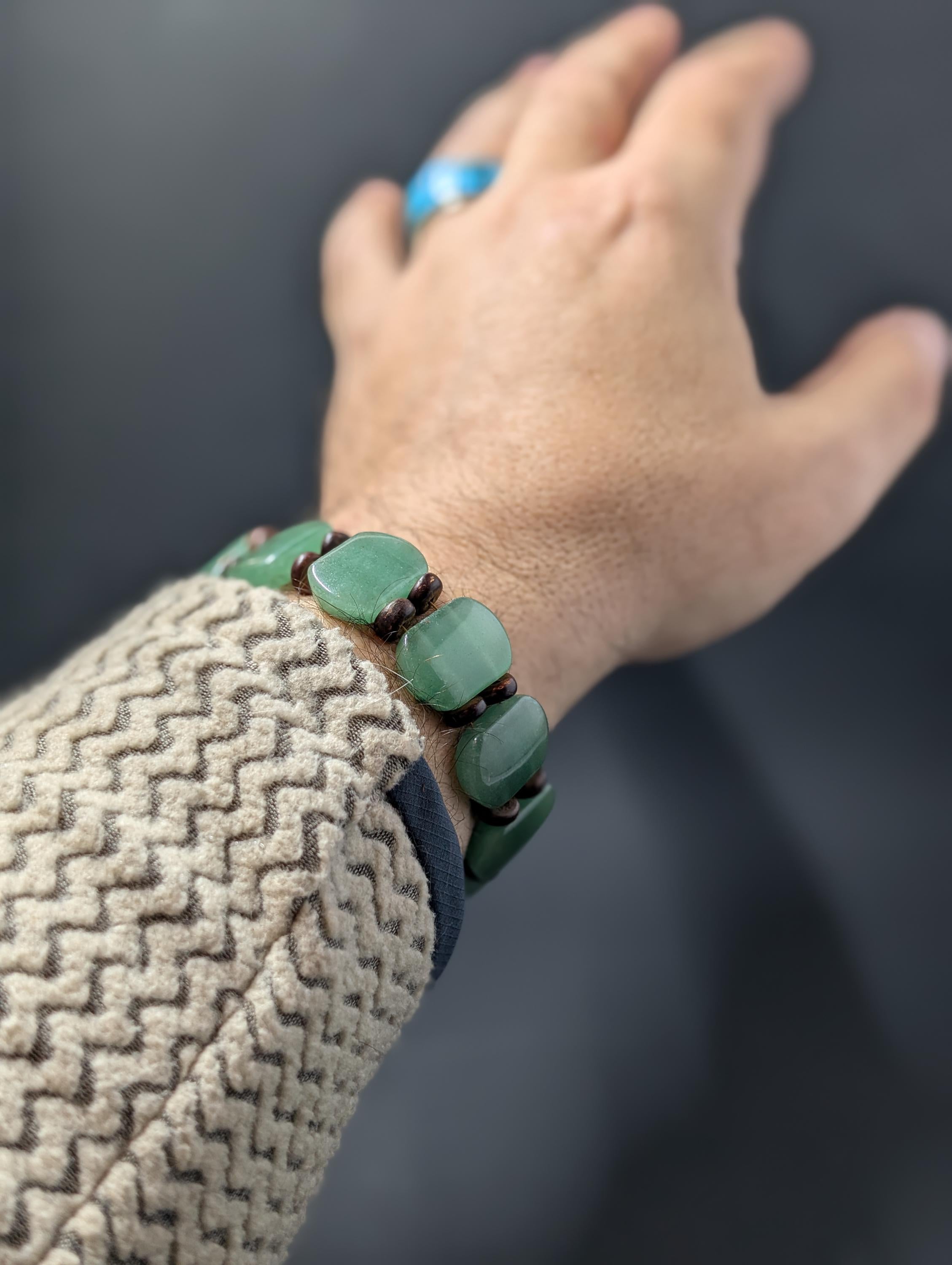 Green Aventurine – Antique Coconut Beads – Bracelet by Sacred Alchemy Studios
