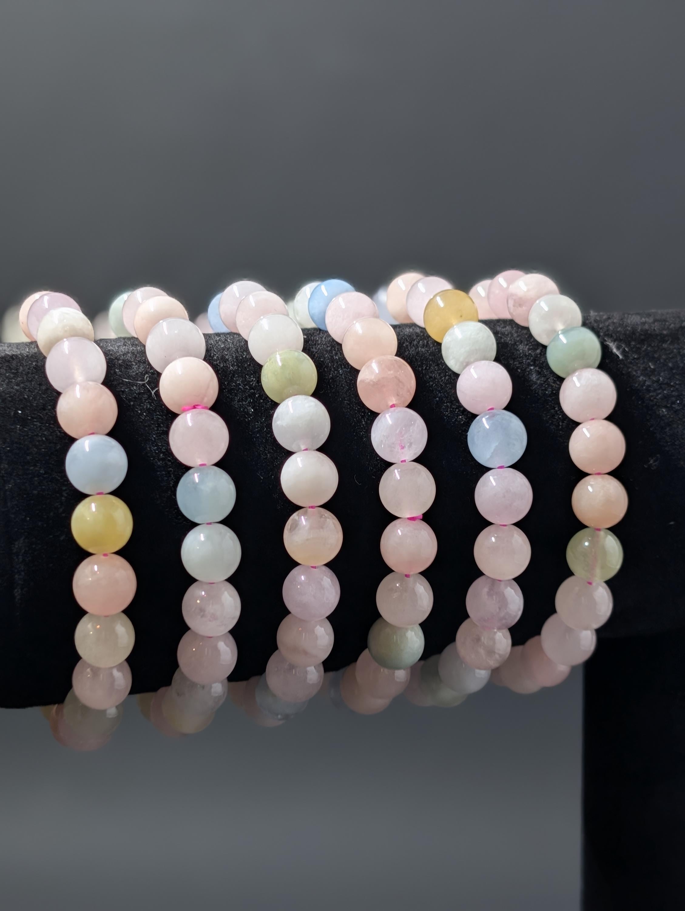 Morganite and Aqua Heliodor Bracelet - 6mm Beads - Gentle Pastel Tones by Sacred Alchemy Studios