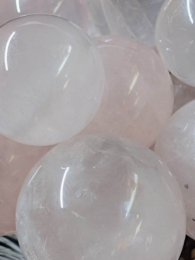 Rose Quartz Spheres – Mined in Brazil – Natural Soft Pink Color - 3 Stones by Sacred Alchemy Studios