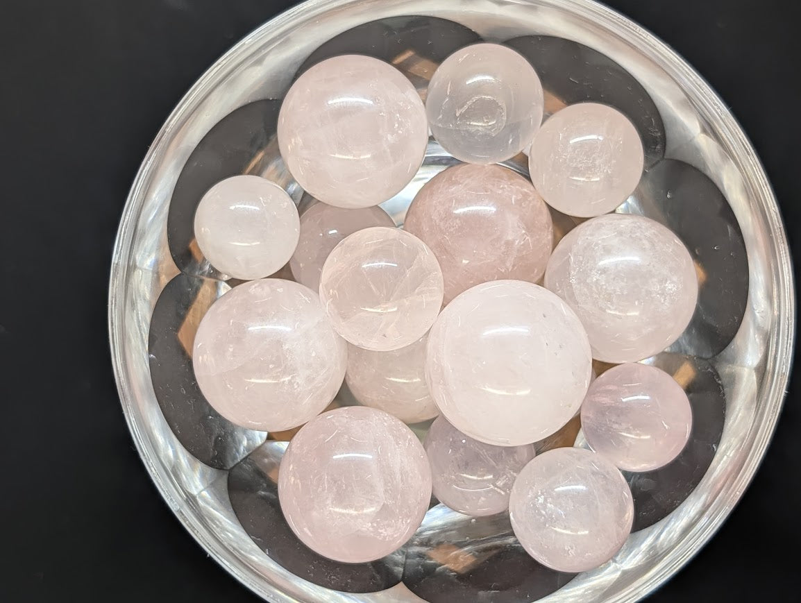 Rose Quartz Spheres – Mined in Brazil – Natural Soft Pink Color - 3 Stones by Sacred Alchemy Studios