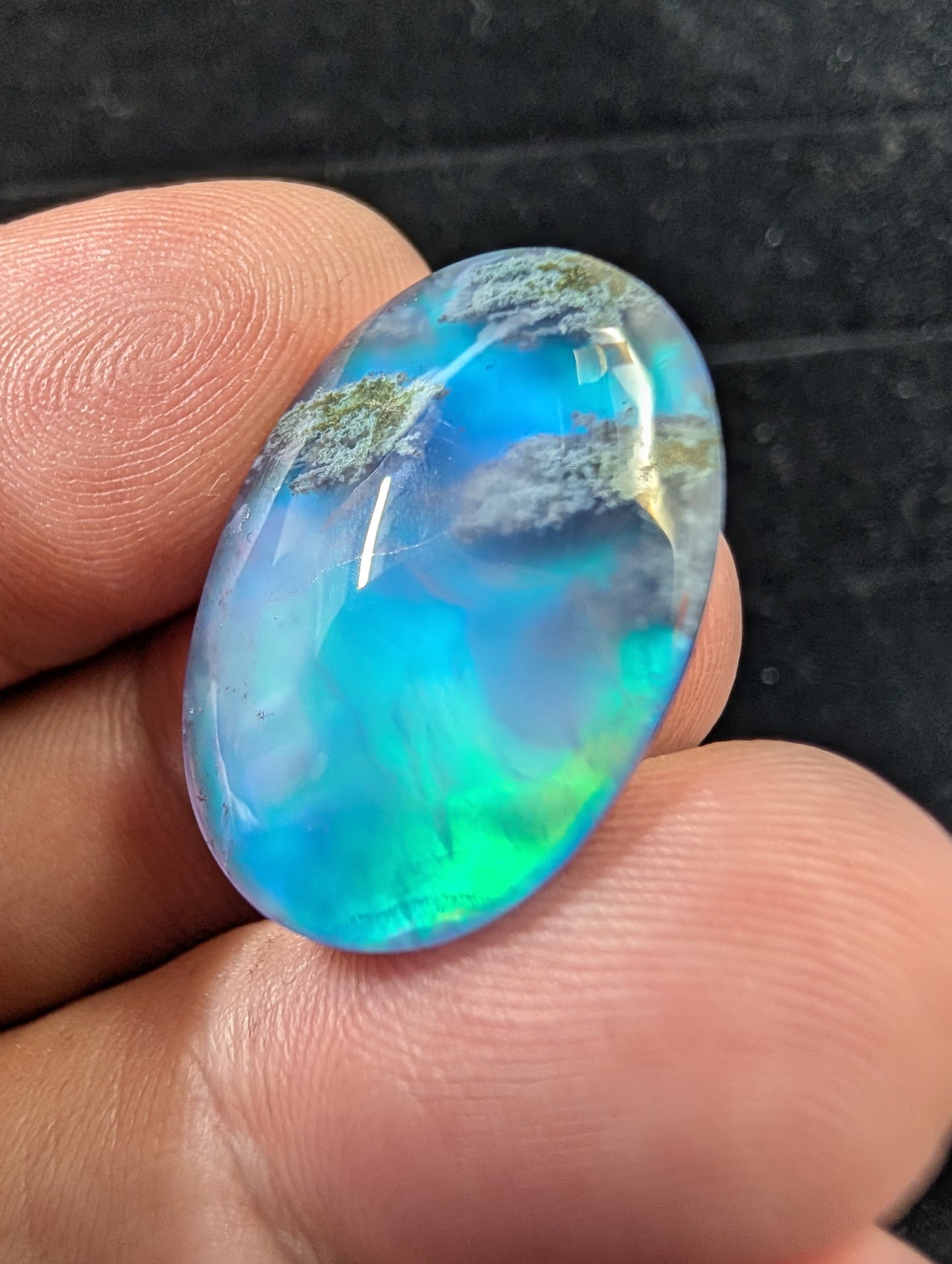 Caribbean Blue Moss Agate - Indonesia - Doublet Cabochon