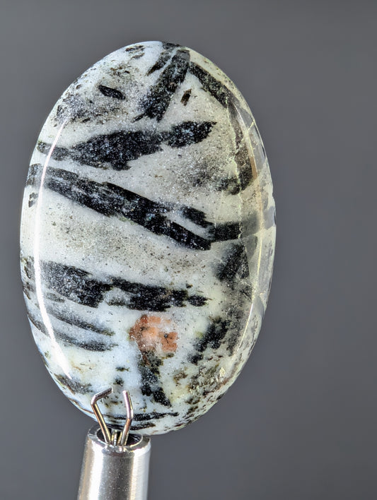 Schorl in Sugary Albite with Garnet - Cabochon