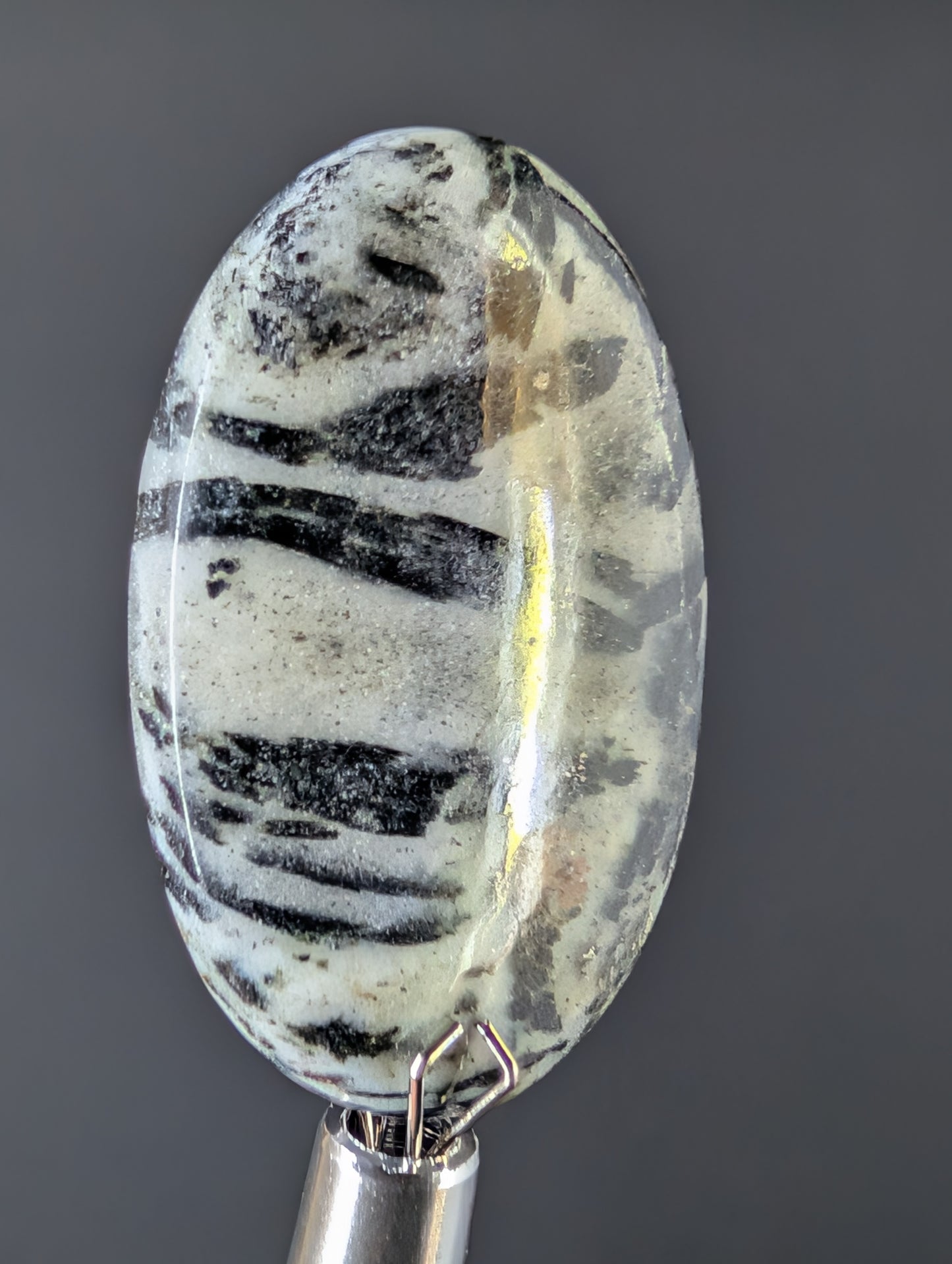 Schorl in Sugary Albite with Garnet - Cabochon