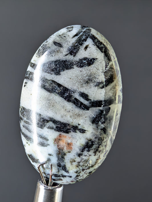 Schorl in Sugary Albite with Garnet - Cabochon