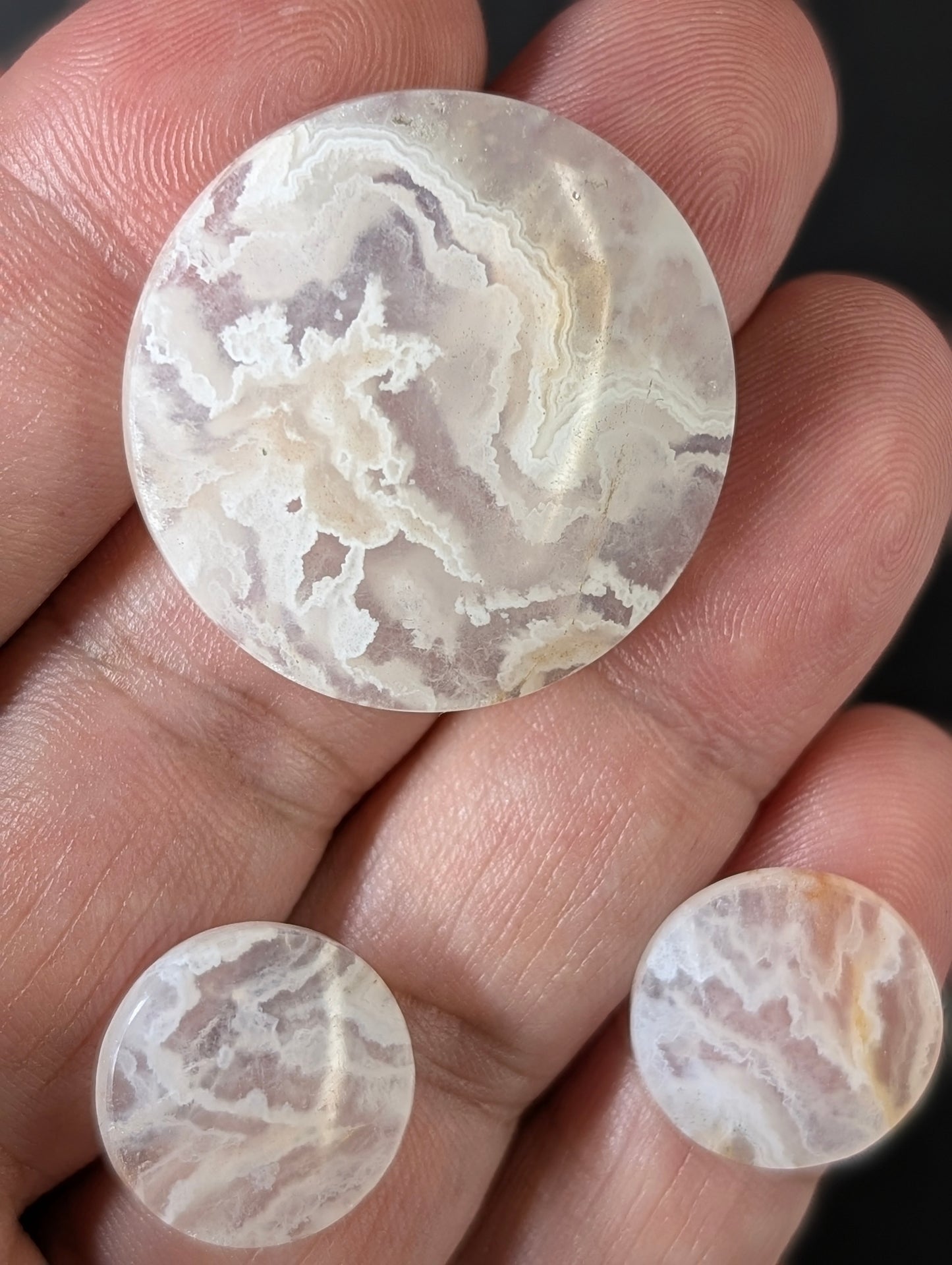 Plume Agate Cabochon Circle Set – Pendant and Earrings