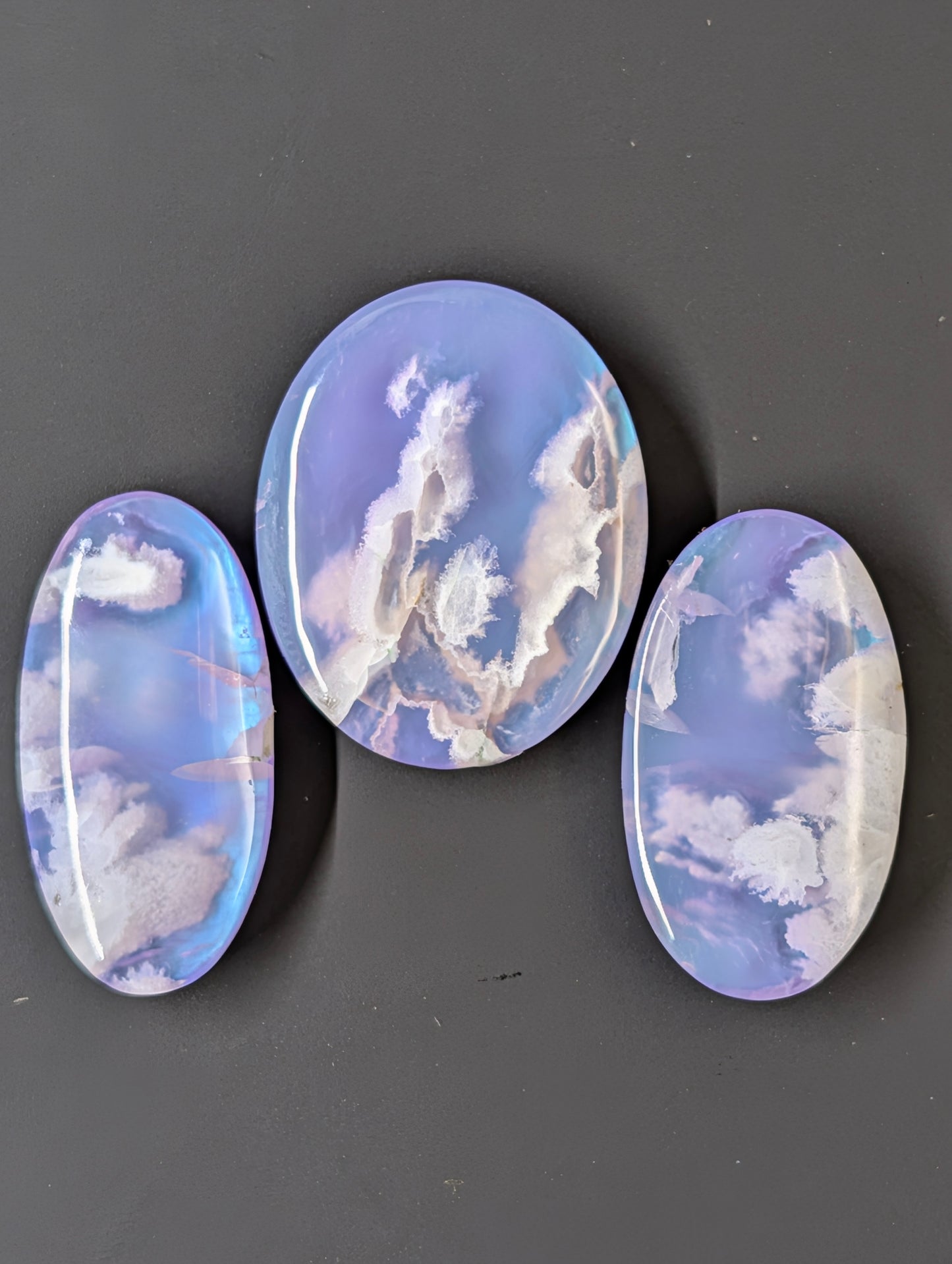 Purple Plume Aurora Doublet Cabochon Matching Pendant & Earing Set. 5/7