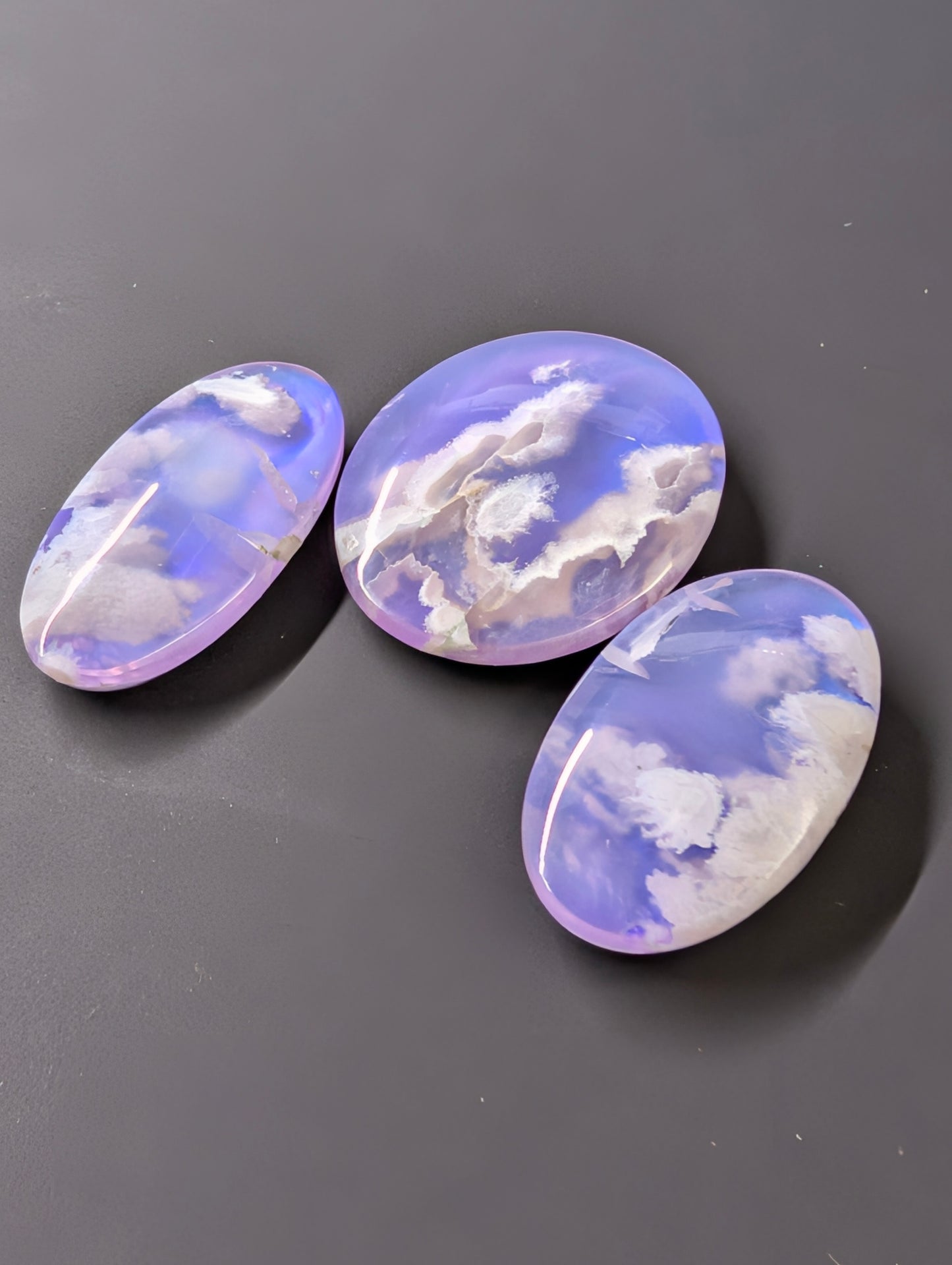 Purple Plume Aurora Doublet Cabochon Matching Pendant & Earing Set. 5/7