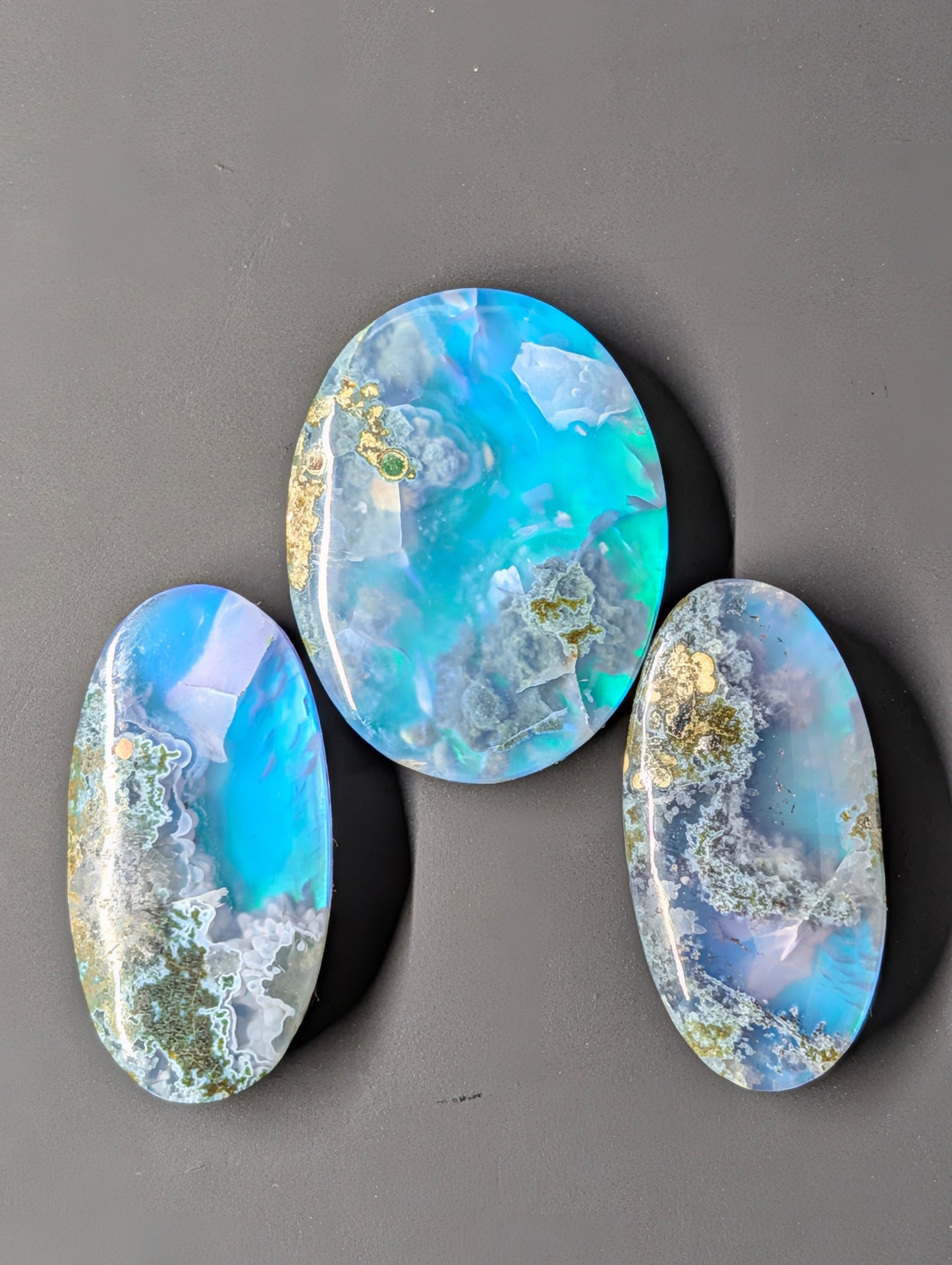Caribbean Blue Moss Agate - Indonesia - Doublet Cabochon - 3 Piece Pendant and Matching Earring Set