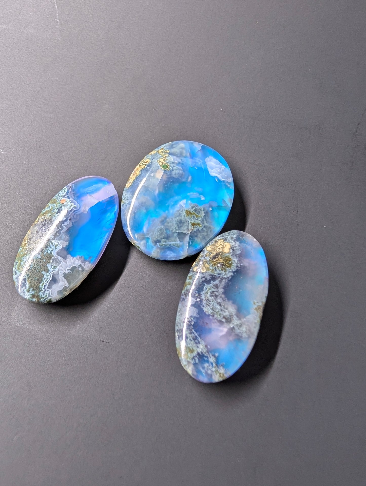 Caribbean Blue Moss Agate - Indonesia - Doublet Cabochon - 3 Piece Pendant and Matching Earring Set