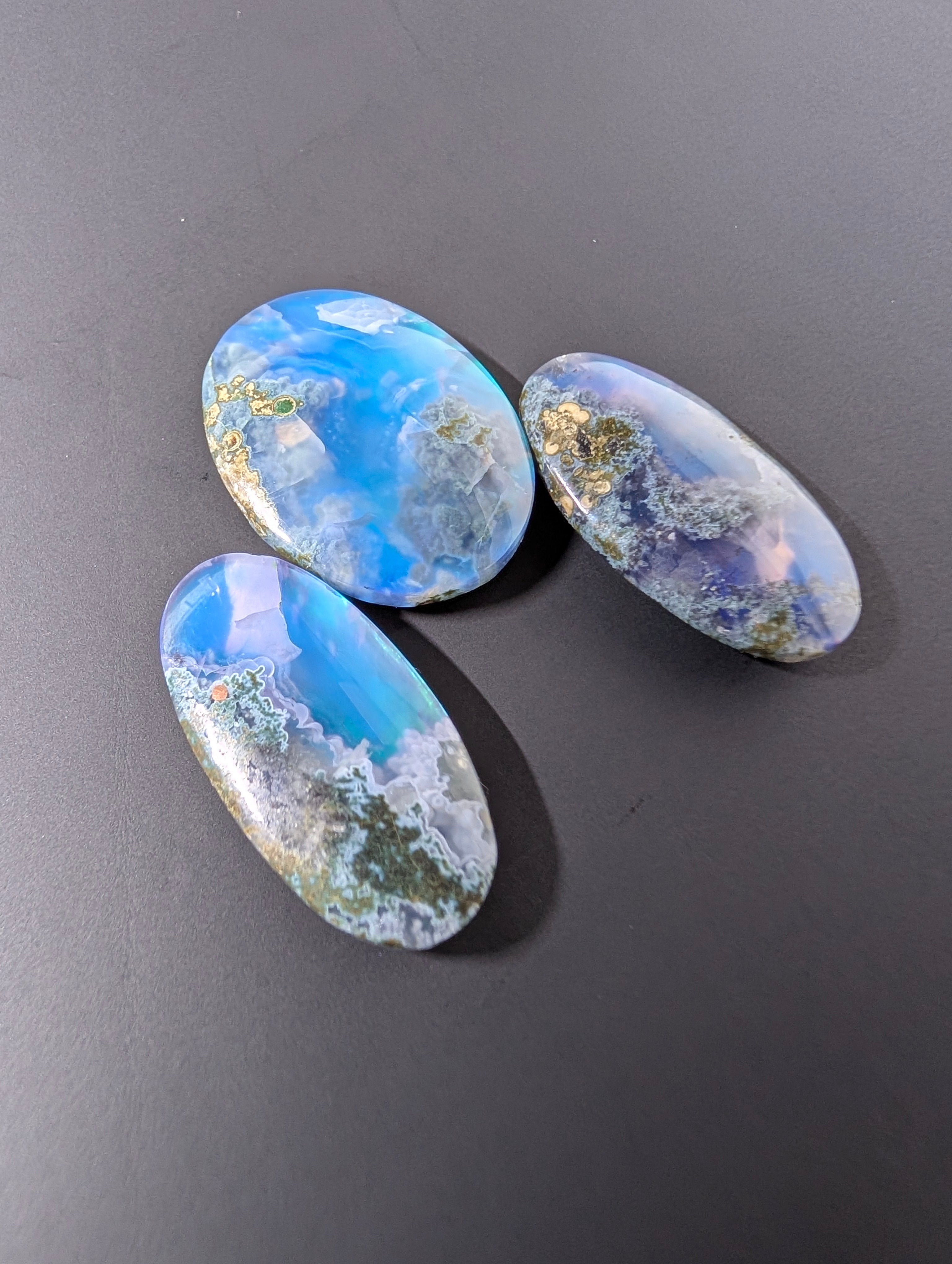 Caribbean Blue Moss Agate - Indonesia - Doublet Cabochon - 3 Piece Pendant and Matching Earring Set by Sacred Alchemy Studios