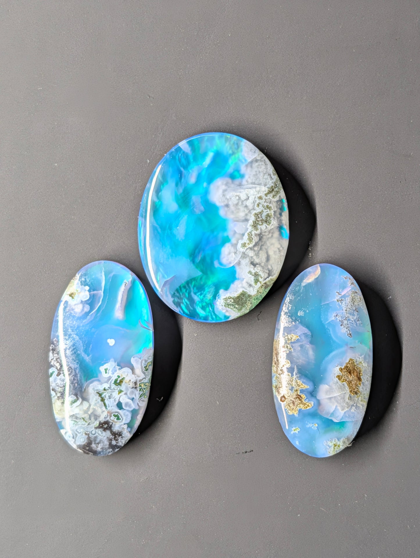 Caribbean Blue Moss Agate - Indonesia - Doublet Cabochon - 3 Piece Pendant and Matching Earring Set