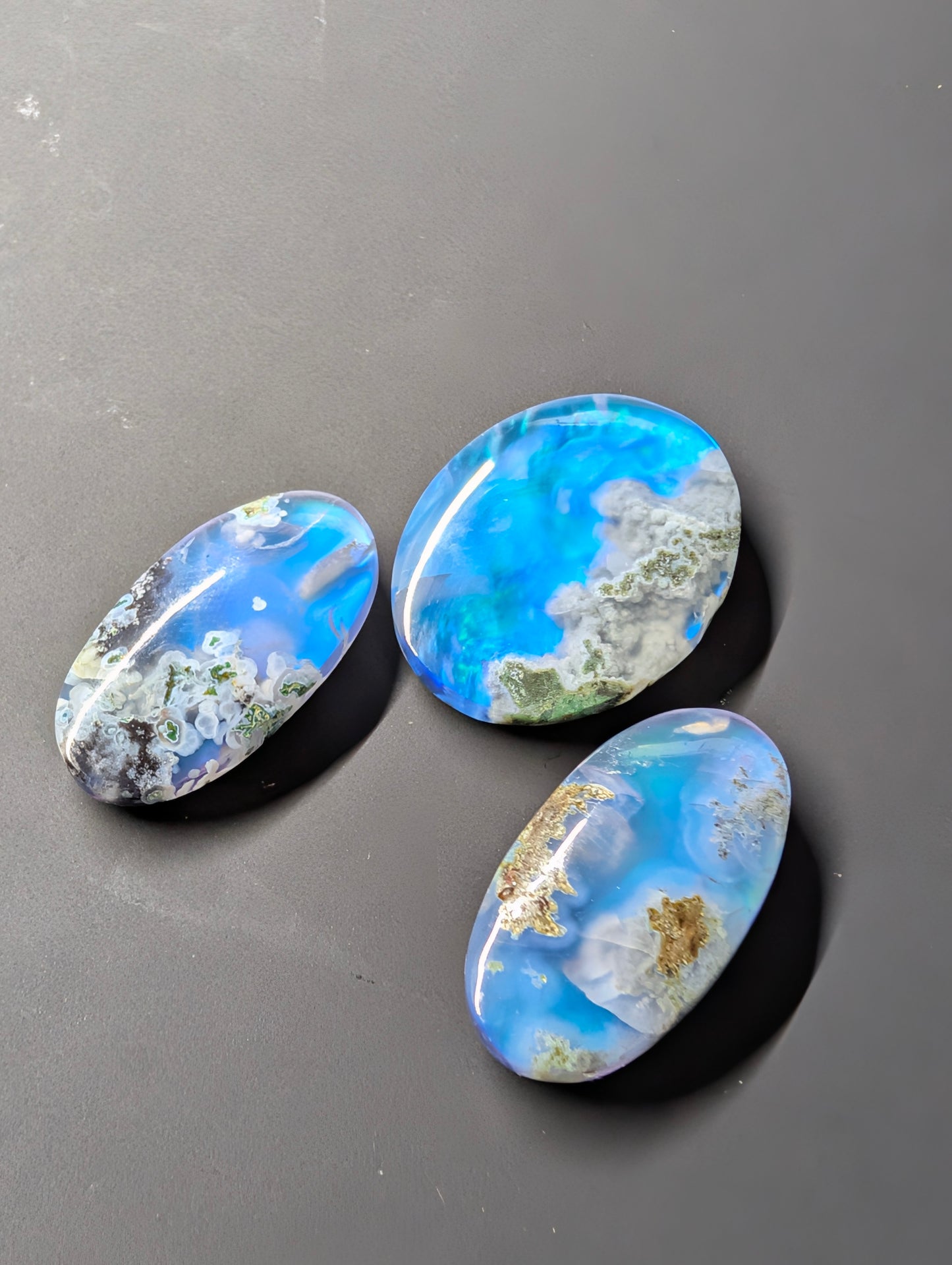 Caribbean Blue Moss Agate - Indonesia - Doublet Cabochon - 3 Piece Pendant and Matching Earring Set