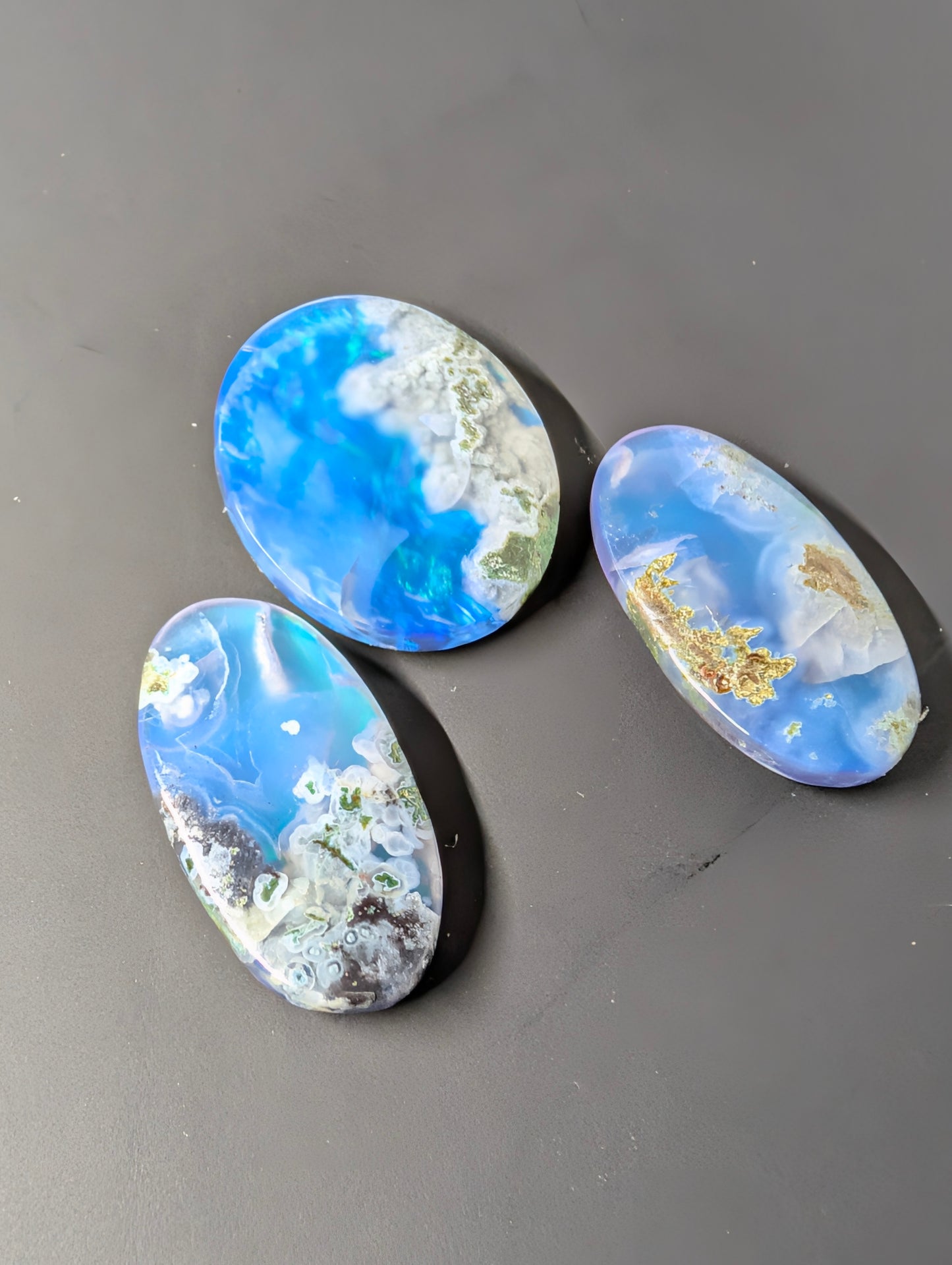 Caribbean Blue Moss Agate - Indonesia - Doublet Cabochon - 3 Piece Pendant and Matching Earring Set