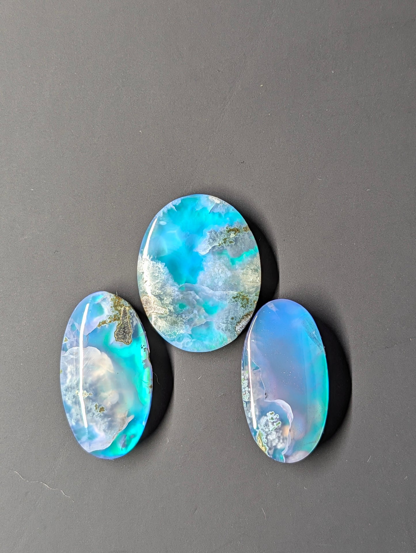 Caribbean Blue Moss Agate - Indonesia - Doublet Cabochon - 3 Piece Pendant and Matching Earring Set