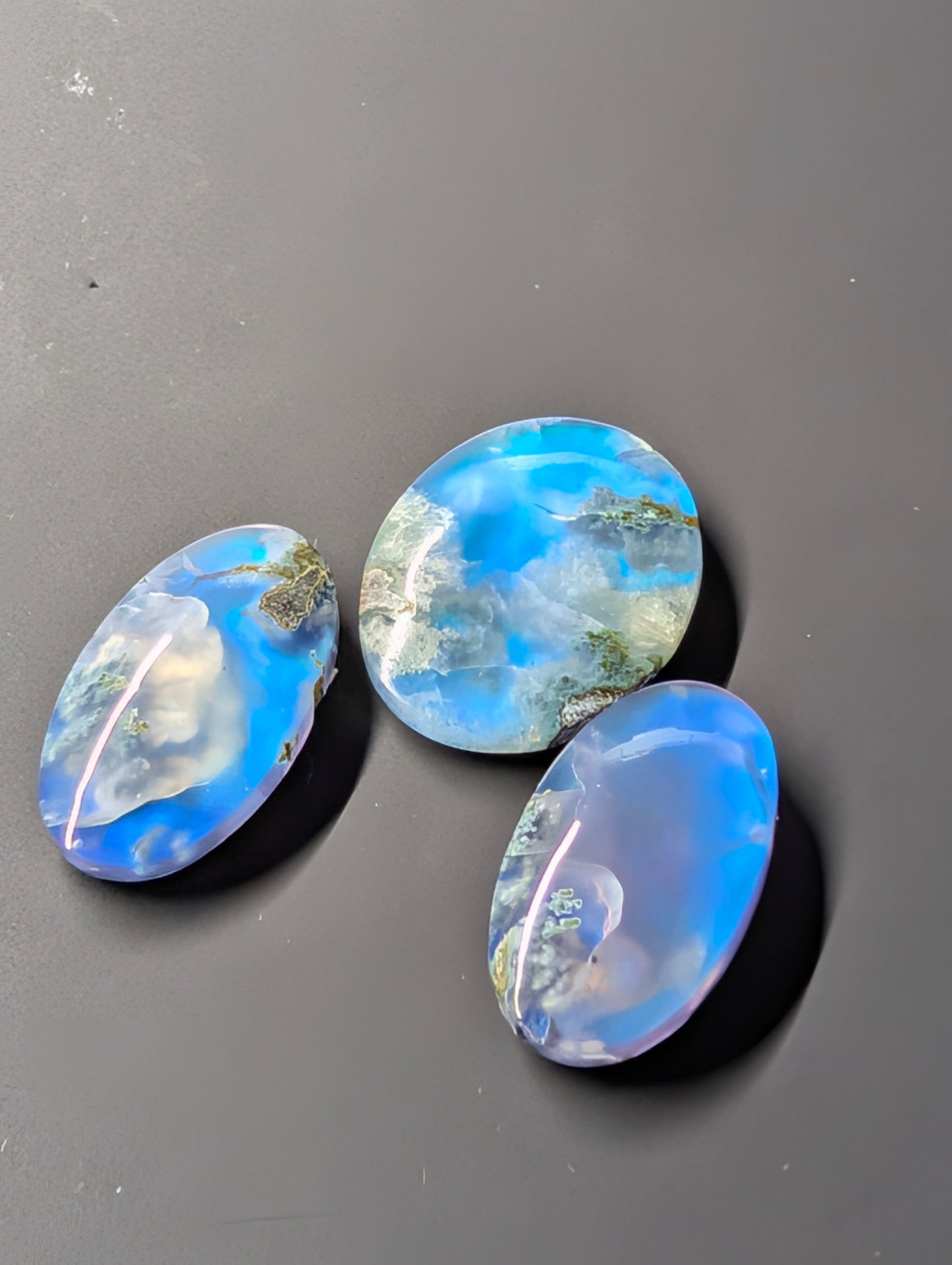 Caribbean Blue Moss Agate - Indonesia - Doublet Cabochon - 3 Piece Pendant and Matching Earring Set