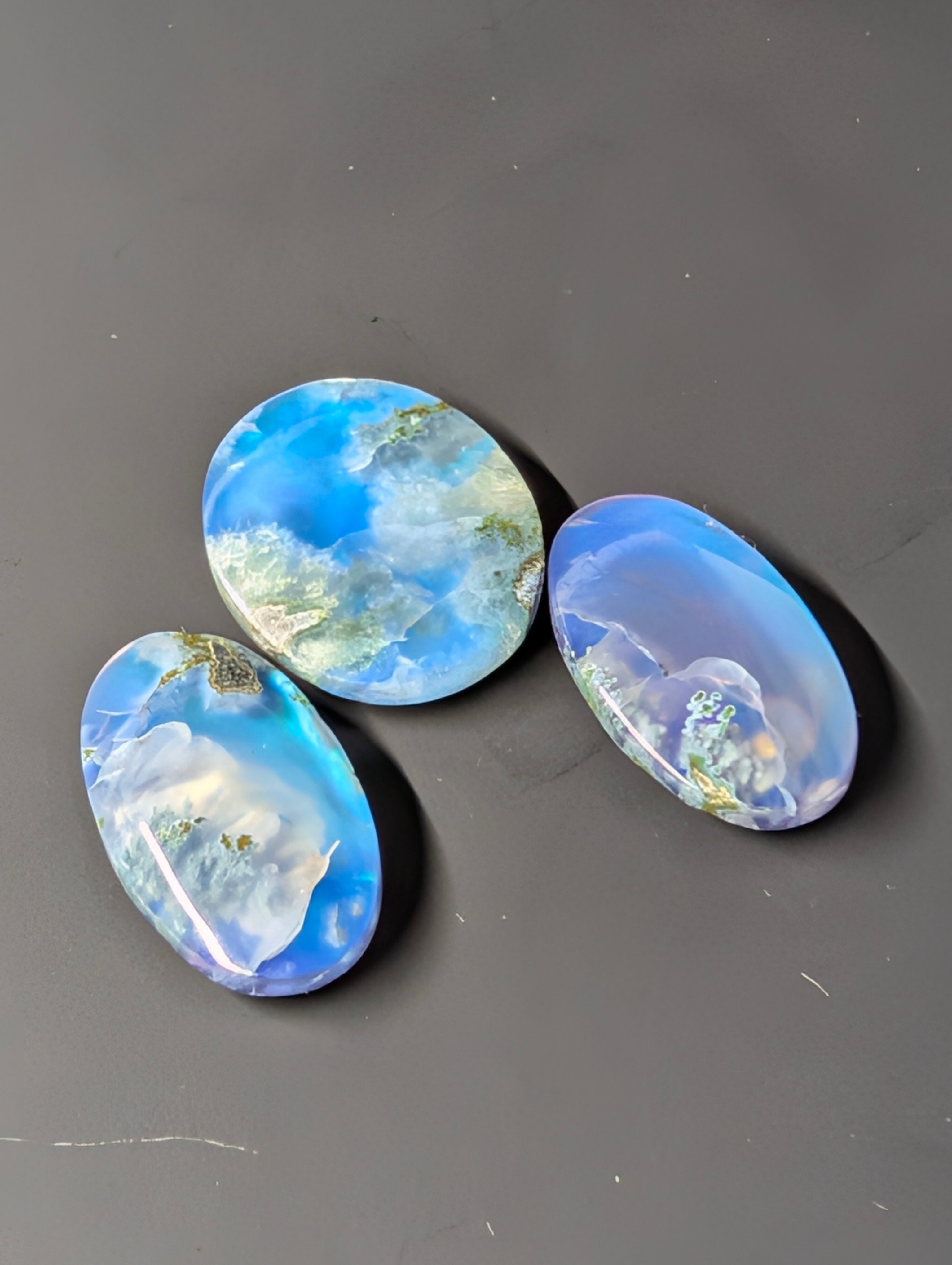 Caribbean Blue Moss Agate - Indonesia - Doublet Cabochon - 3 Piece Pendant and Matching Earring Set by Sacred Alchemy Studios