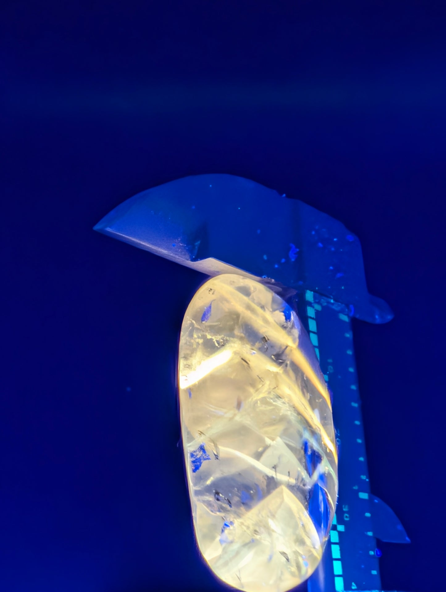 Amethyst & Powellite Inclusion - UV Reactive Yellow Cabochon.