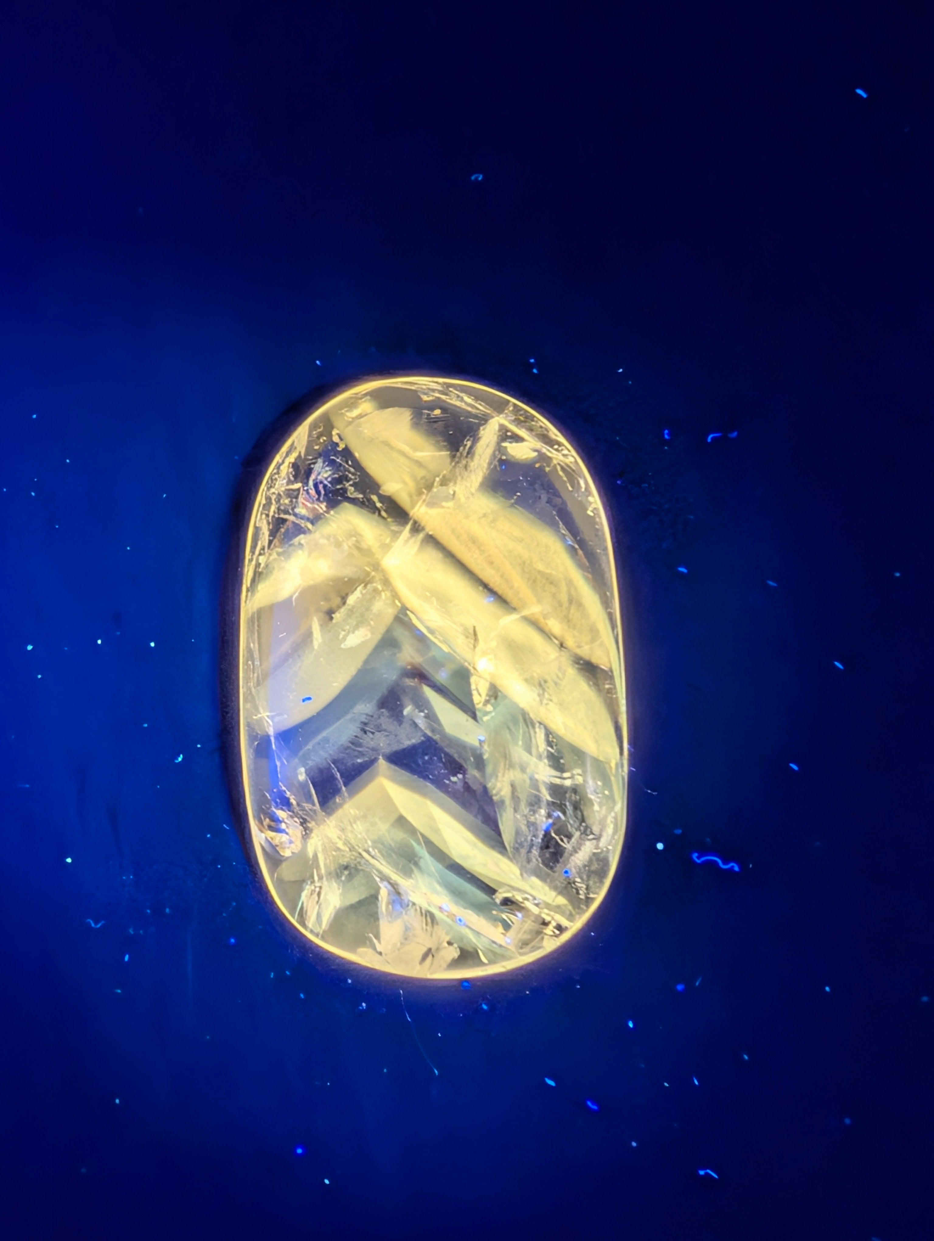 Amethyst & Powellite Inclusion - UV Reactive Yellow Cabochon. by Sacred Alchemy Studios