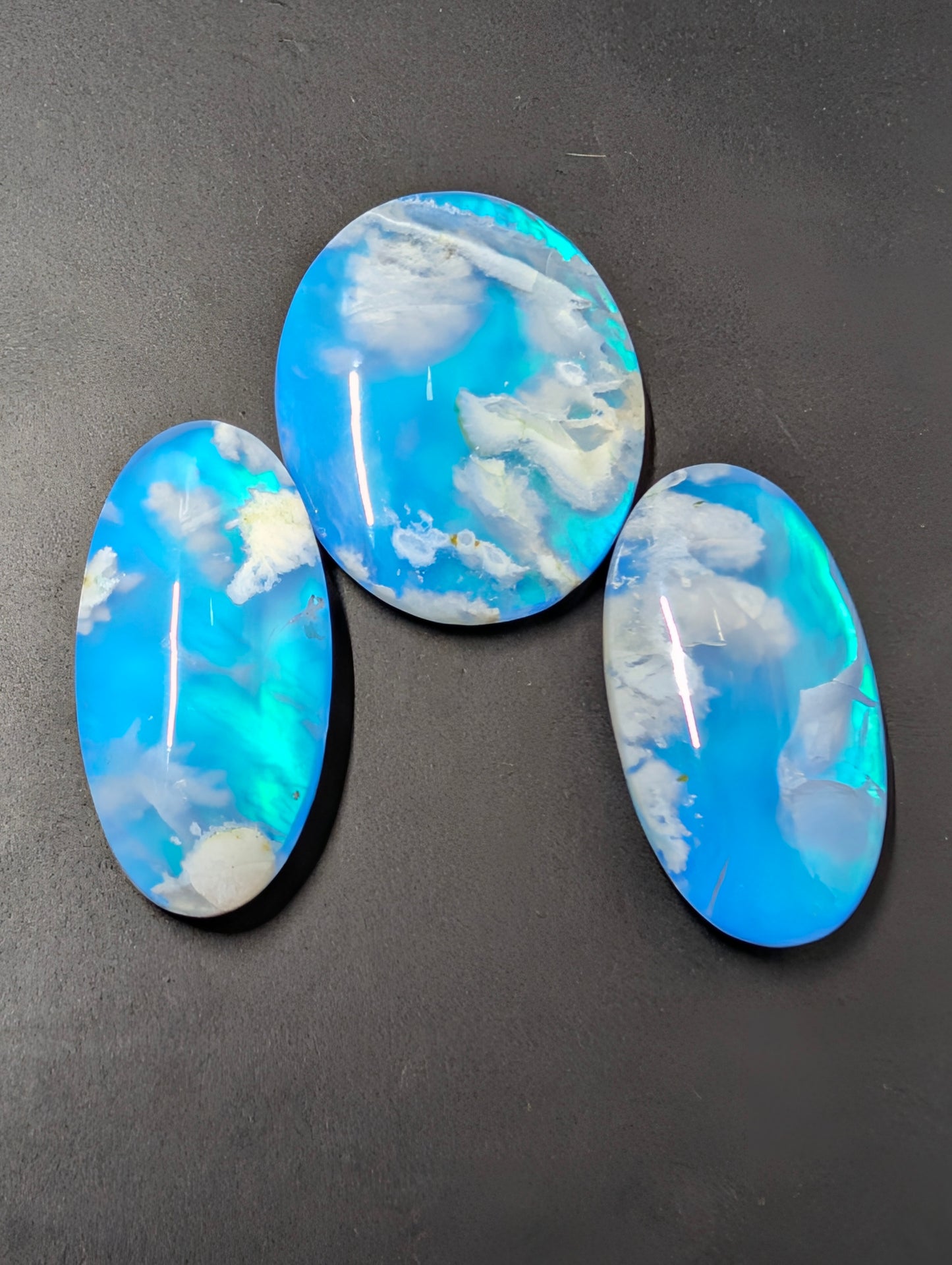 Blue Plume Aurora Doublet - Indonesia - Cabochon Matching Pendant & Earring Set