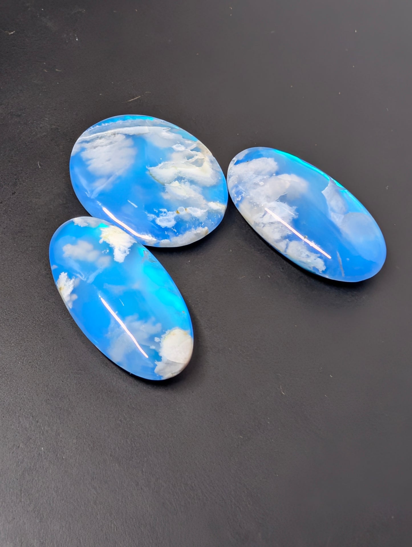 Blue Plume Aurora Doublet - Indonesia - Cabochon Matching Pendant & Earring Set