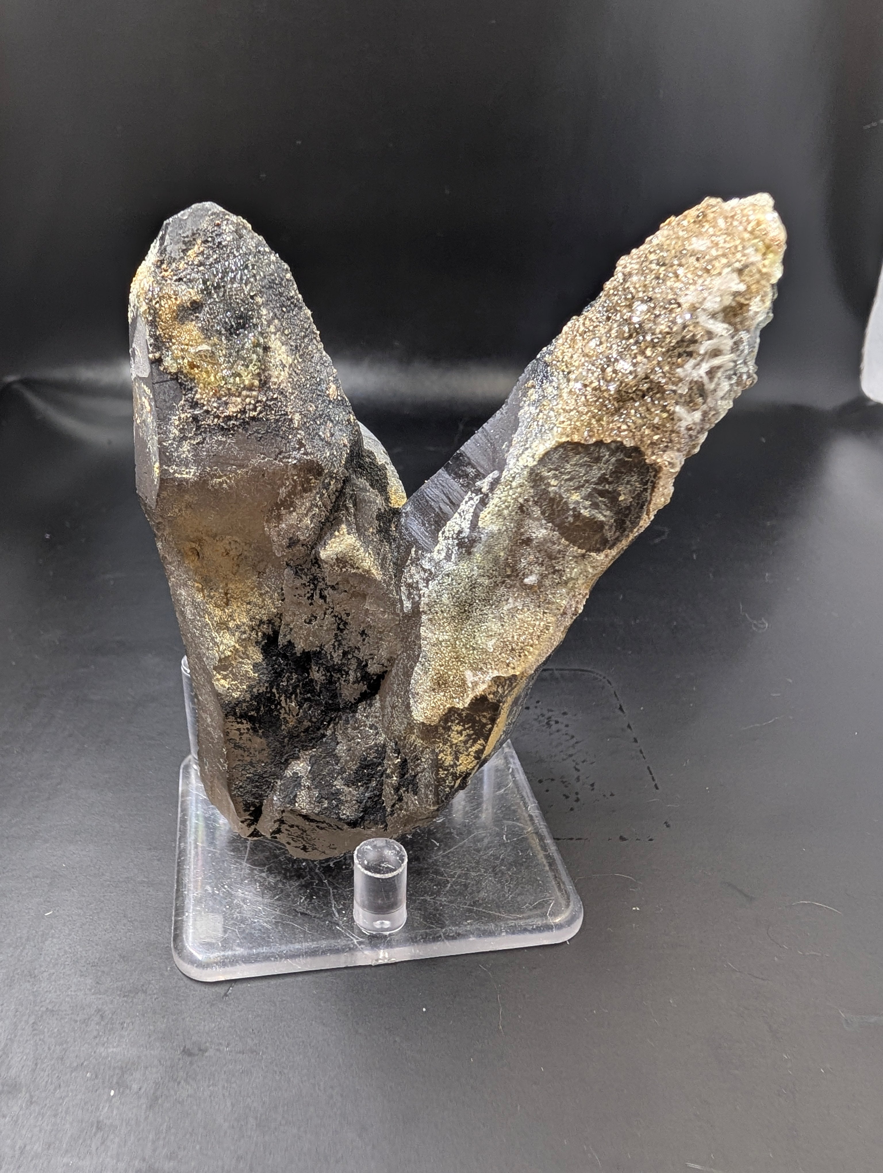 Hyalite Opal on Smoky Quartz – Zacatecas, Mexico – Double Terminated - Super Rare by Sacred Alchemy Studios