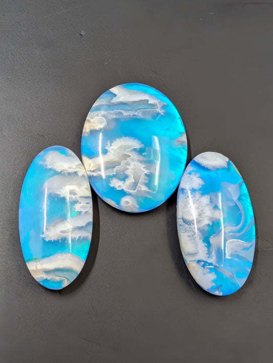 Blue Plume Aurora Doublet - Indonesia - Cabochon Matching Pendant & Earring Set
