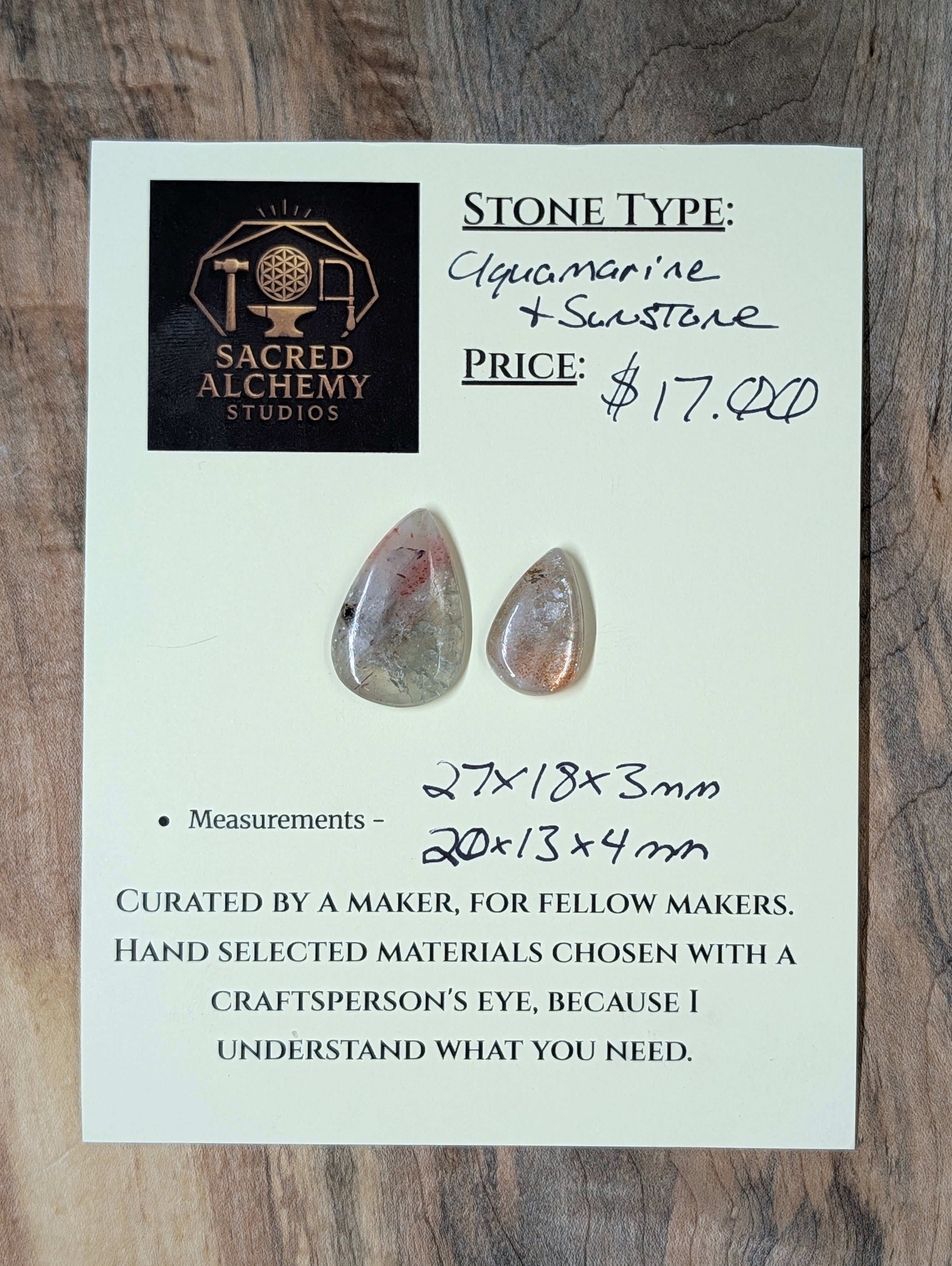 Aquamarine & Sunstone Drop-Tier Cabochons by Sacred Alchemy Studios