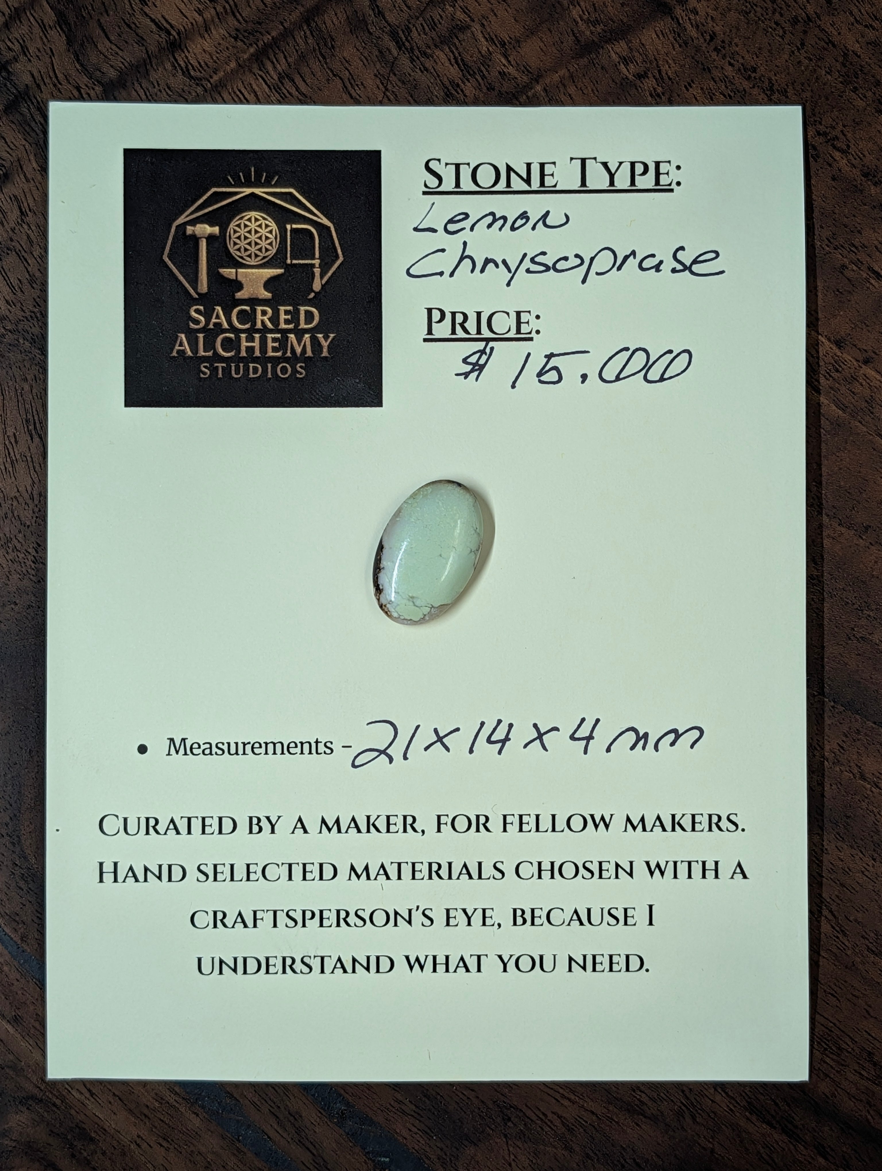 Lemon Chrysoprase Cabochon - Material from Western Australia, Eastern Goldfields by Sacred Alchemy Studios