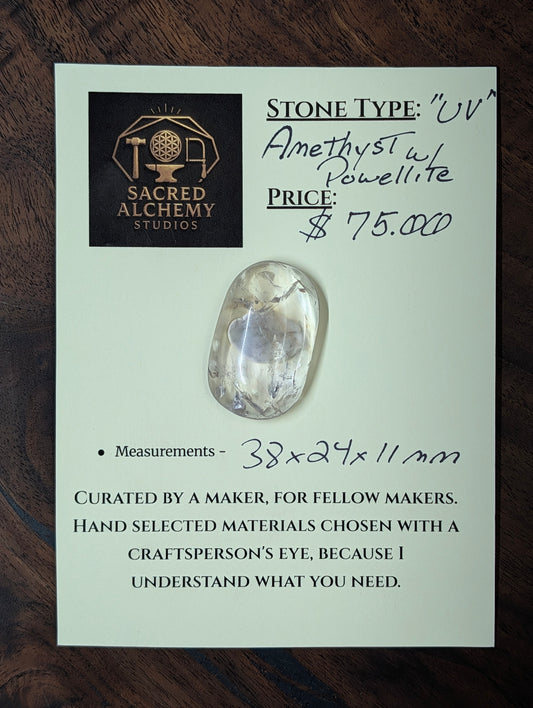 Amethyst & Powellite Inclusion - UV Reactive Yellow Cabochon.