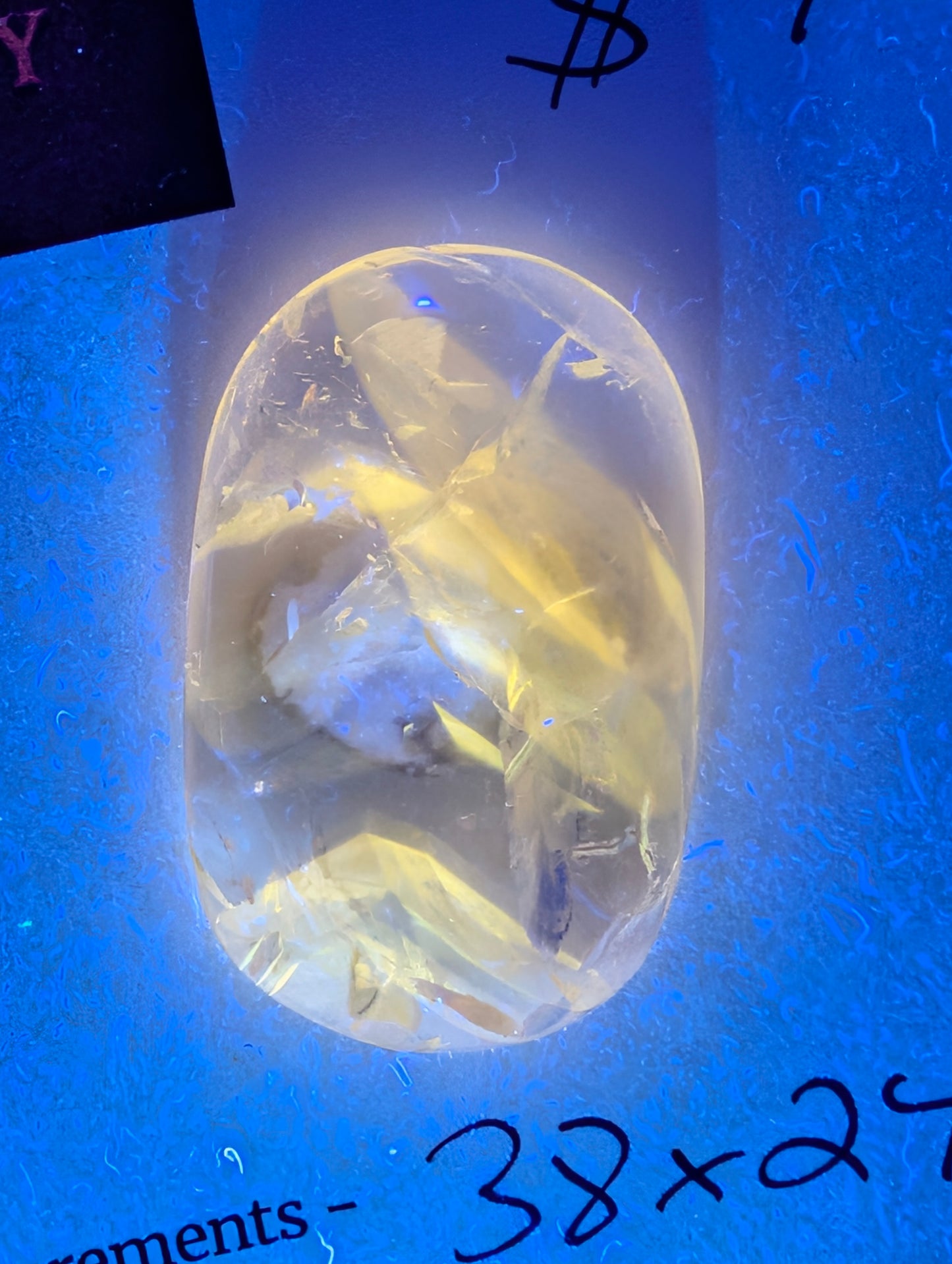 Amethyst & Powellite Inclusion - UV Reactive Yellow Cabochon.