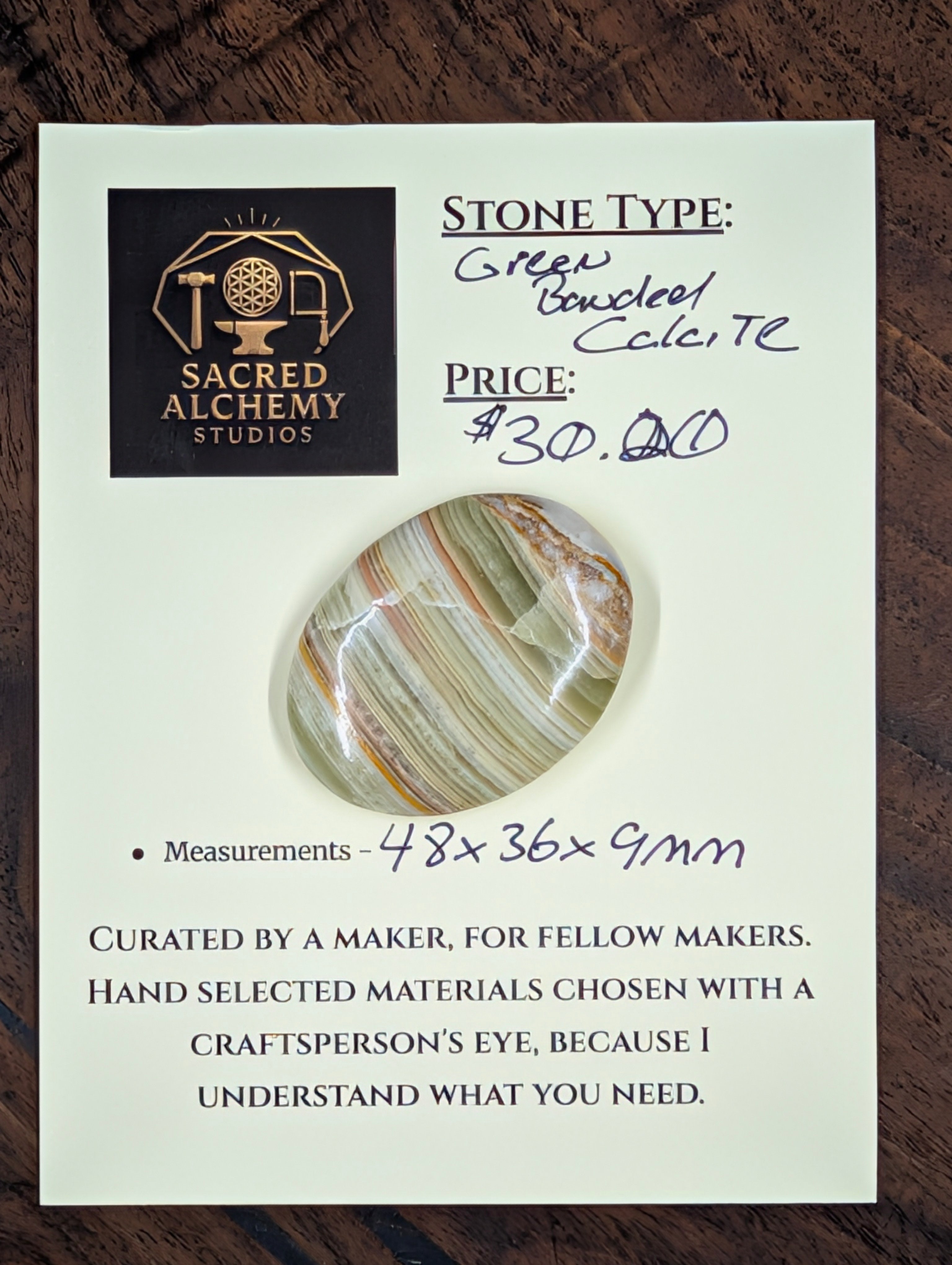 Green Banded Calcite Cabochon by Sacred Alchemy Studios