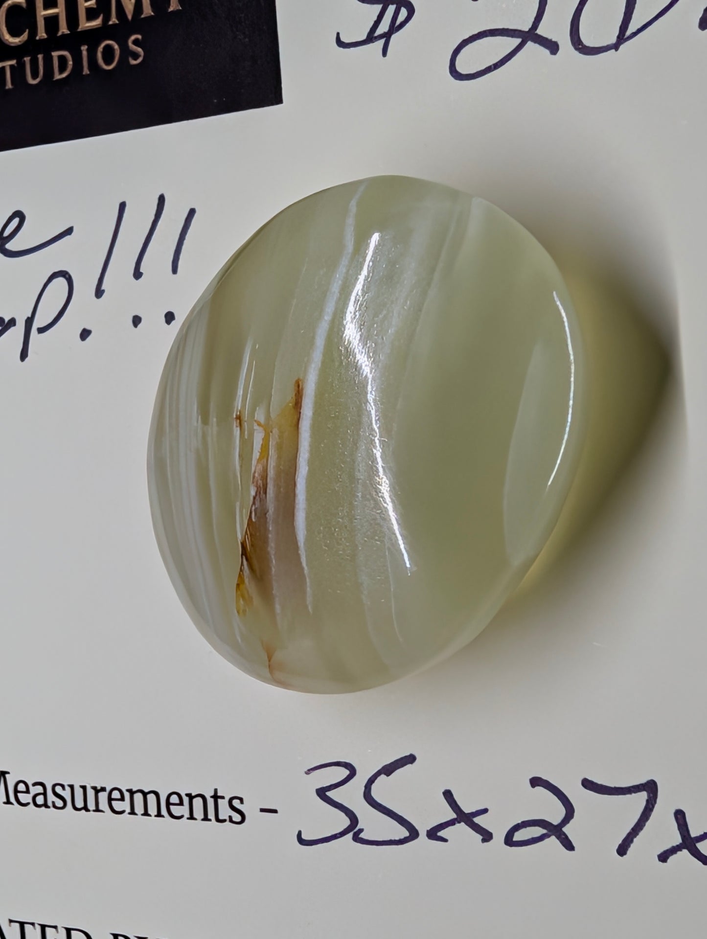 Green Banded Calcite Cabochon for Wire Wrapping - Back not Flat